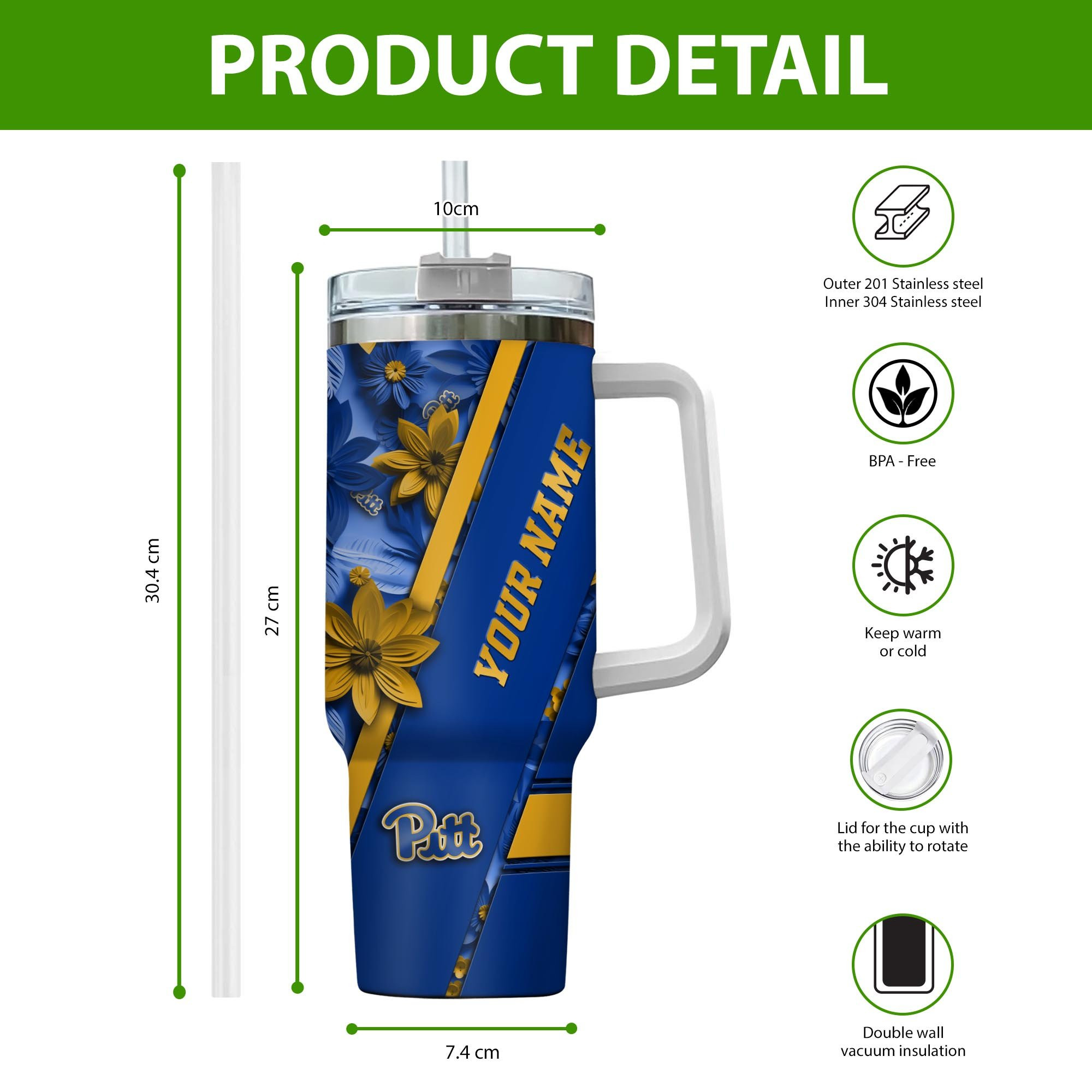 Pittsburgh Panthers NCAA Custom Stanley Cup 40 oz 30 oz Tumbler With Handle