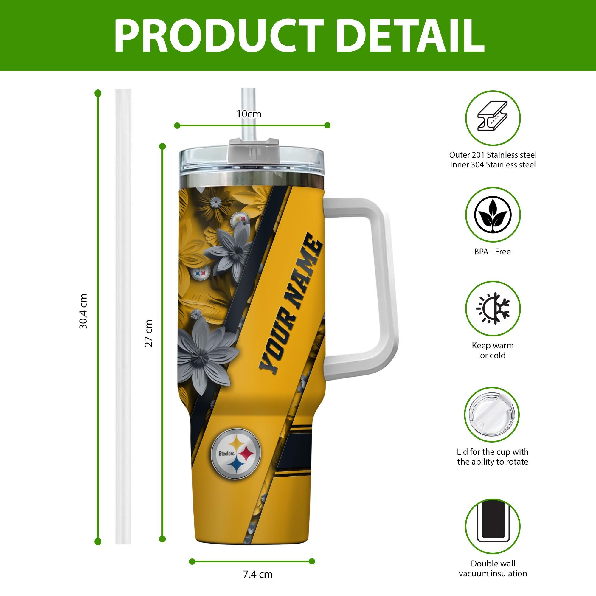 Pittsburgh Steelers NFL Custom Stanley Cup 40 oz 30 oz Tumbler With Handle