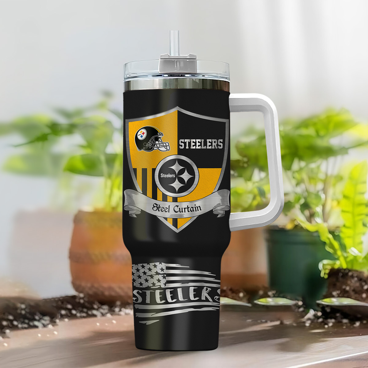 Pittsburgh Steelers NFL Silver Logo Custom Stanley Cup 40 oz 30 oz Tumbler With Handle