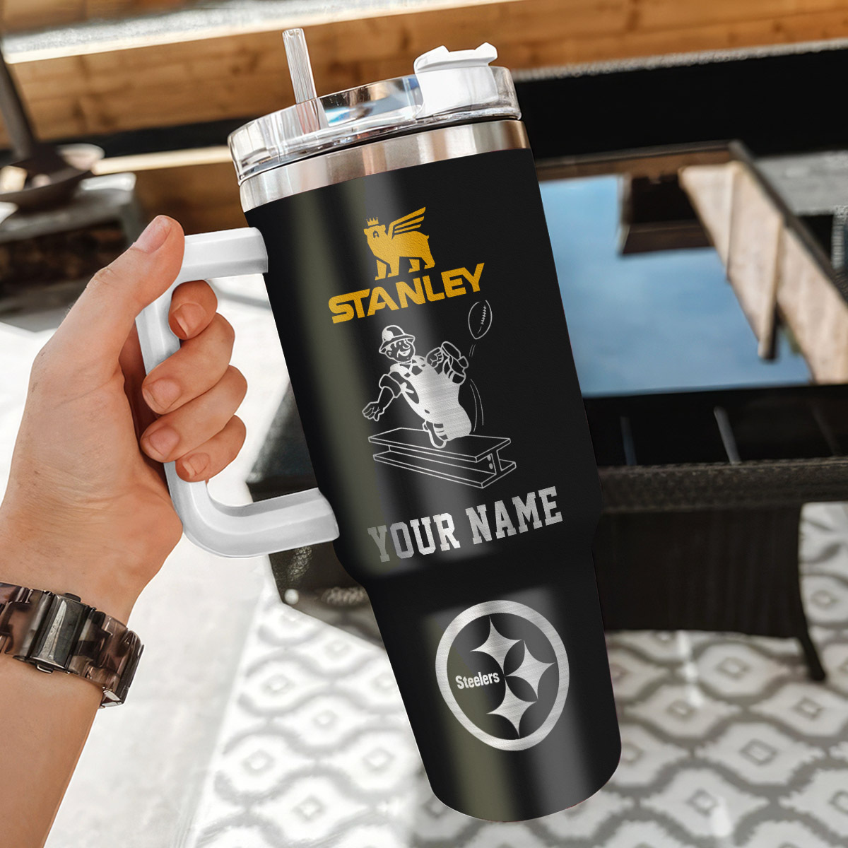 Pittsburgh Steelers NFL Silver Logo Custom Stanley Cup 40 oz 30 oz Tumbler With Handle