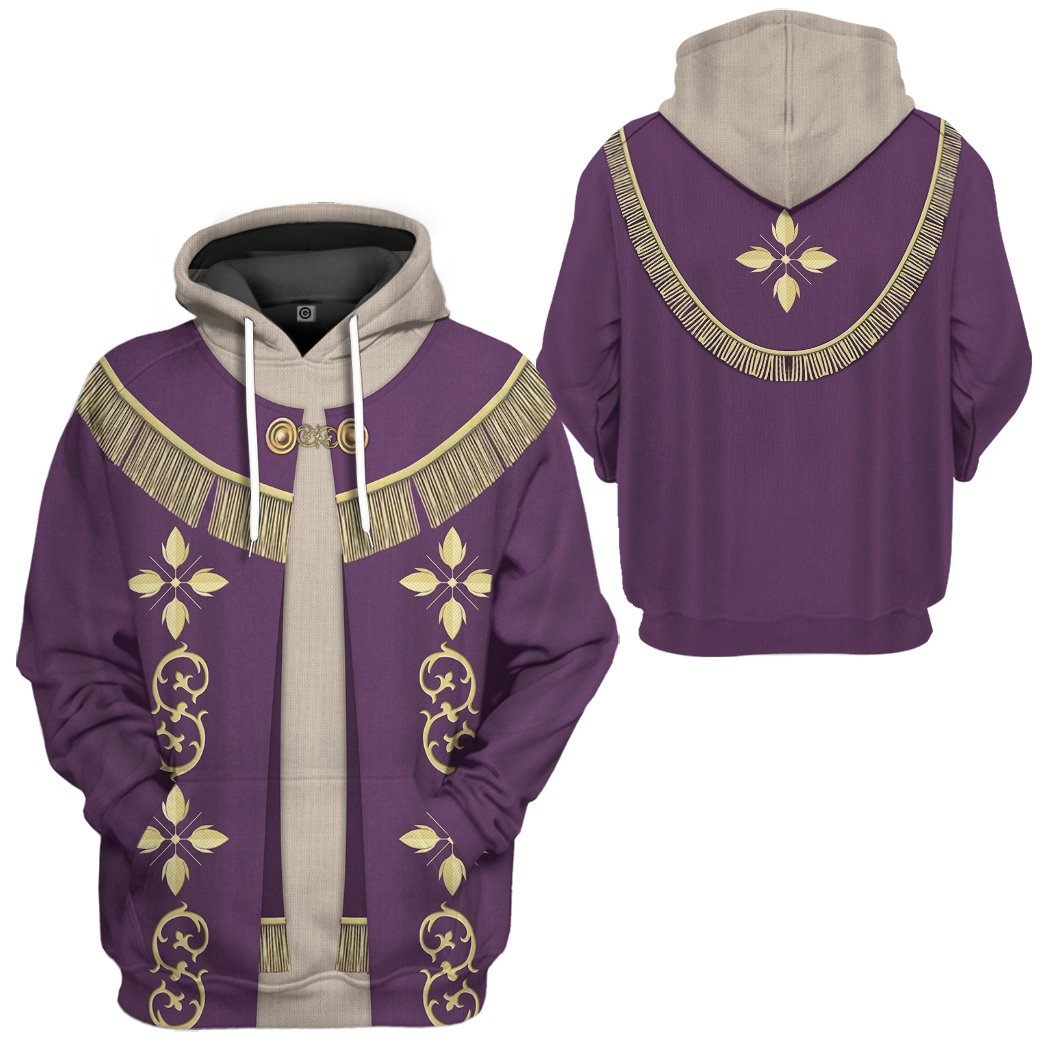 Pope Francis In Purple Liturgical Vestment Costume Hoodie Sweatshirt T-Shirt Sweatpants Tracksuit - Stormmerch Exclusive