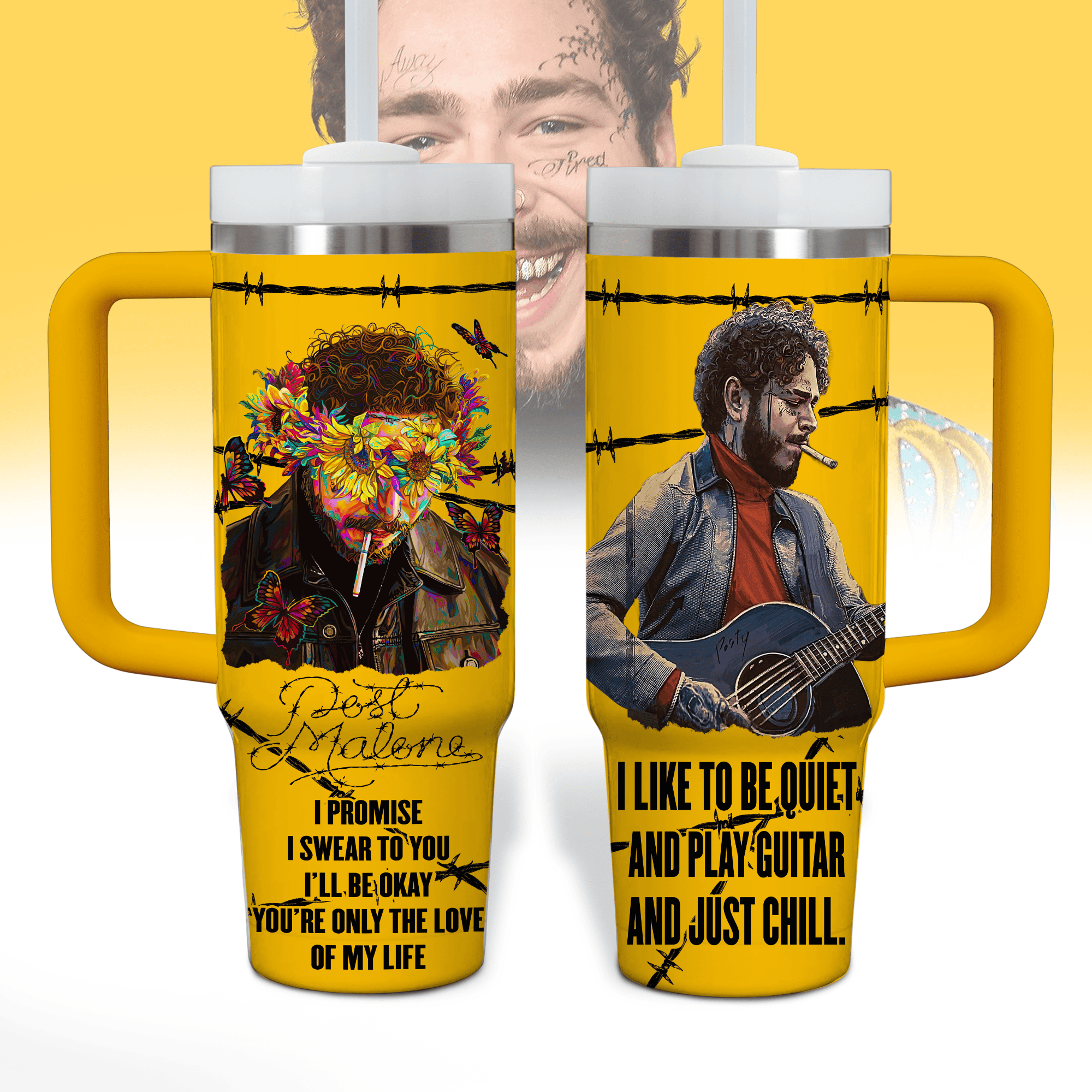 Post Malone Music Custom Stanley Cup 40 oz 30 oz Tumbler With Handle