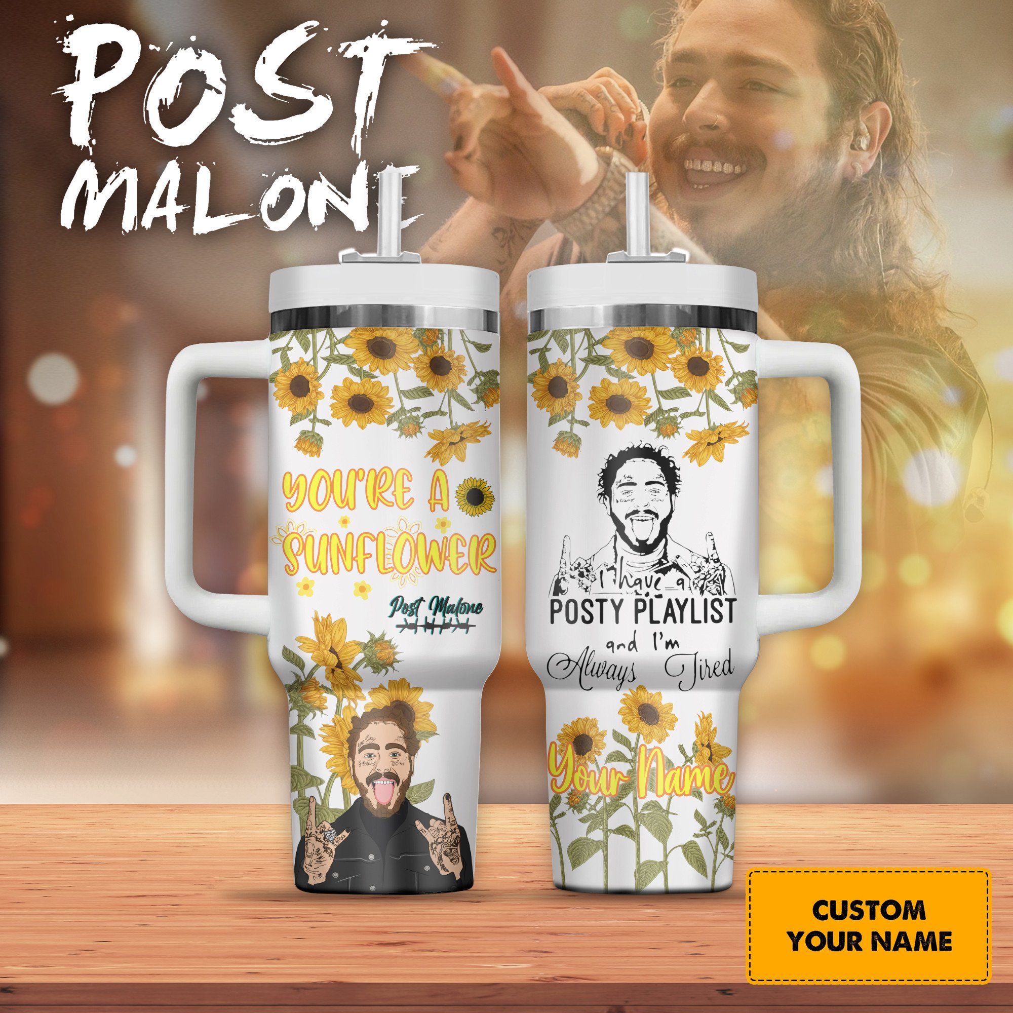 Post Malone Music Custom Stanley Cup 40 oz 30 oz Tumbler With Handle