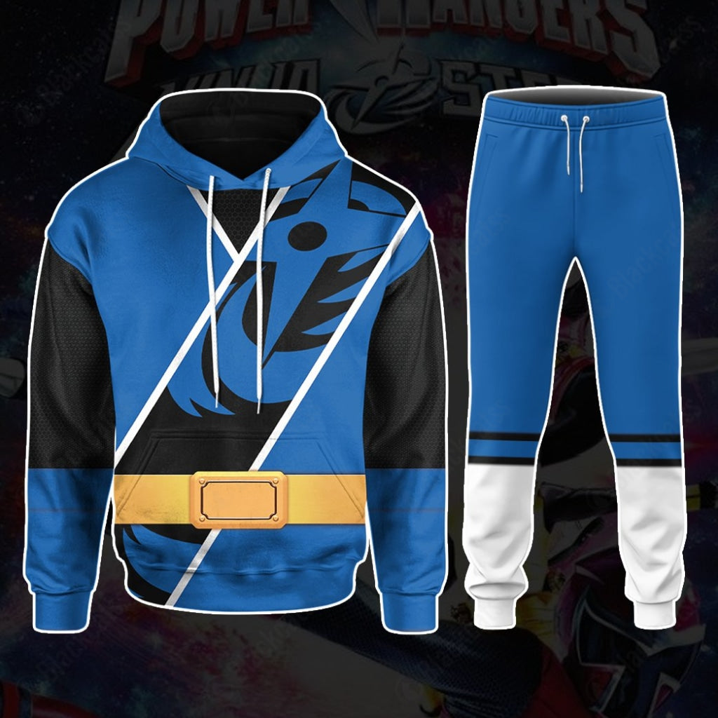 Power Ranger Ninja Steel Blue Ranger Costume Hoodie Sweatshirt T-Shirt Sweatpants Tracksuit - Stormmerch Exclusive