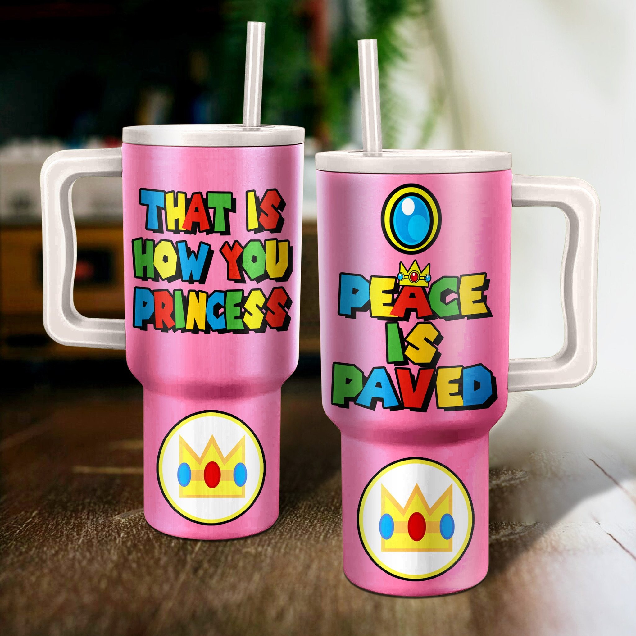 Princess Peach Super Mario Custom Stanley Cup 40 oz 30 oz Tumbler With Handle