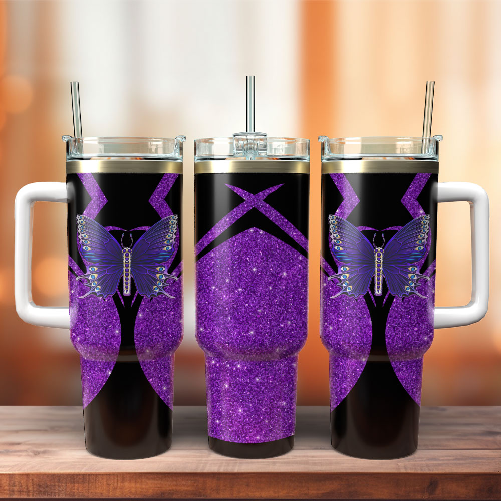 Purple Butterfly Artwork Custom Stanley Cup 40 oz 30 oz Tumbler With Handle