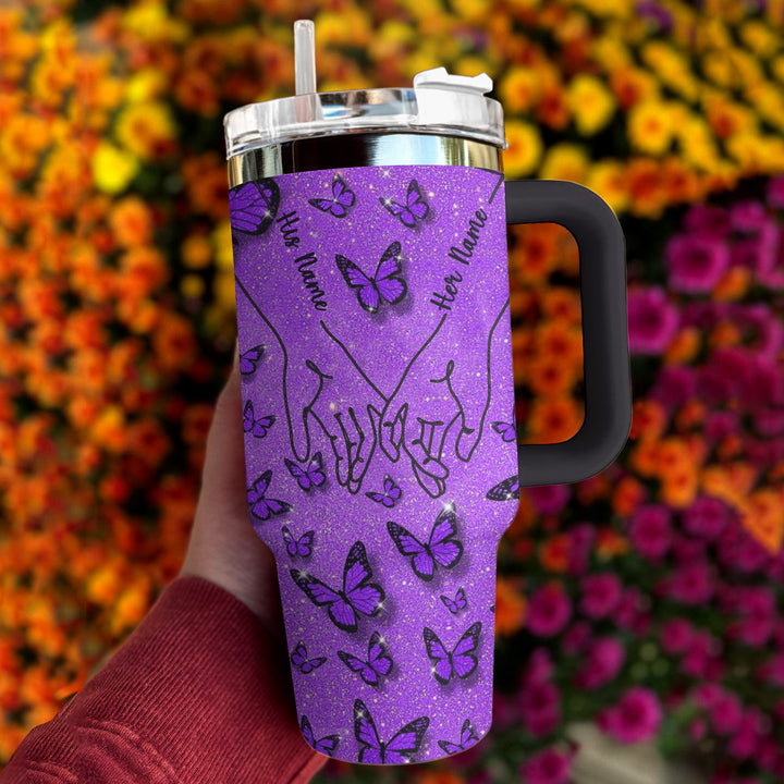 Purple Glitter Butterfly Couple Custom Stanley Cup 40 oz 30 oz Tumbler With Handle