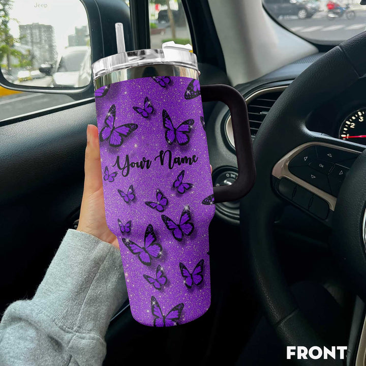 Purple Glitter Butterfly Custom Stanley Cup 40 oz 30 oz Tumbler With Handle