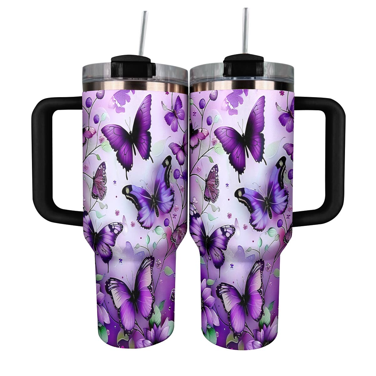 Purple Splendid Butterflies Custom Stanley Cup 40 oz 30 oz Tumbler With Handle