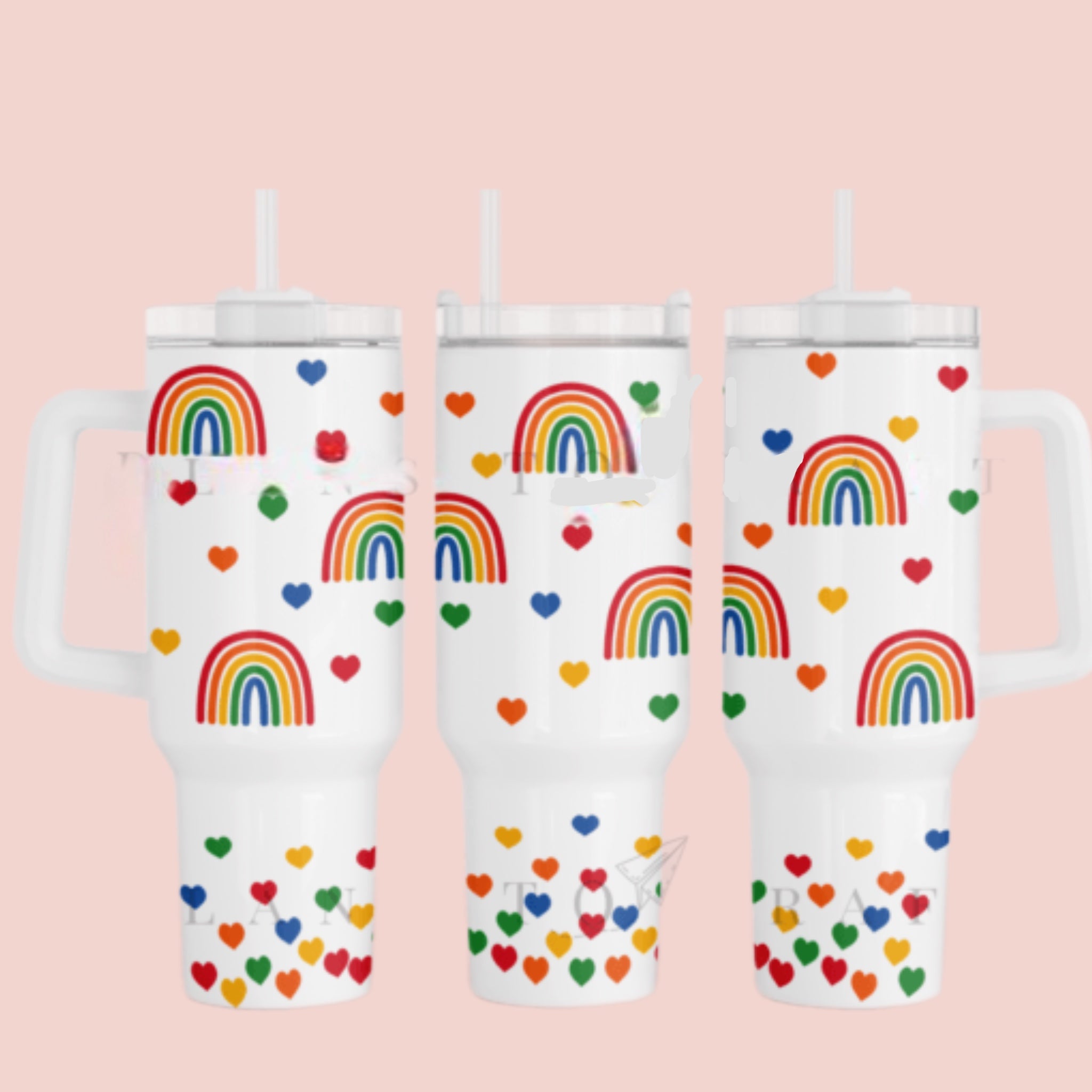 Rainbow Heart Love Custom Stanley Cup 40 oz 30 oz Tumbler With Handle