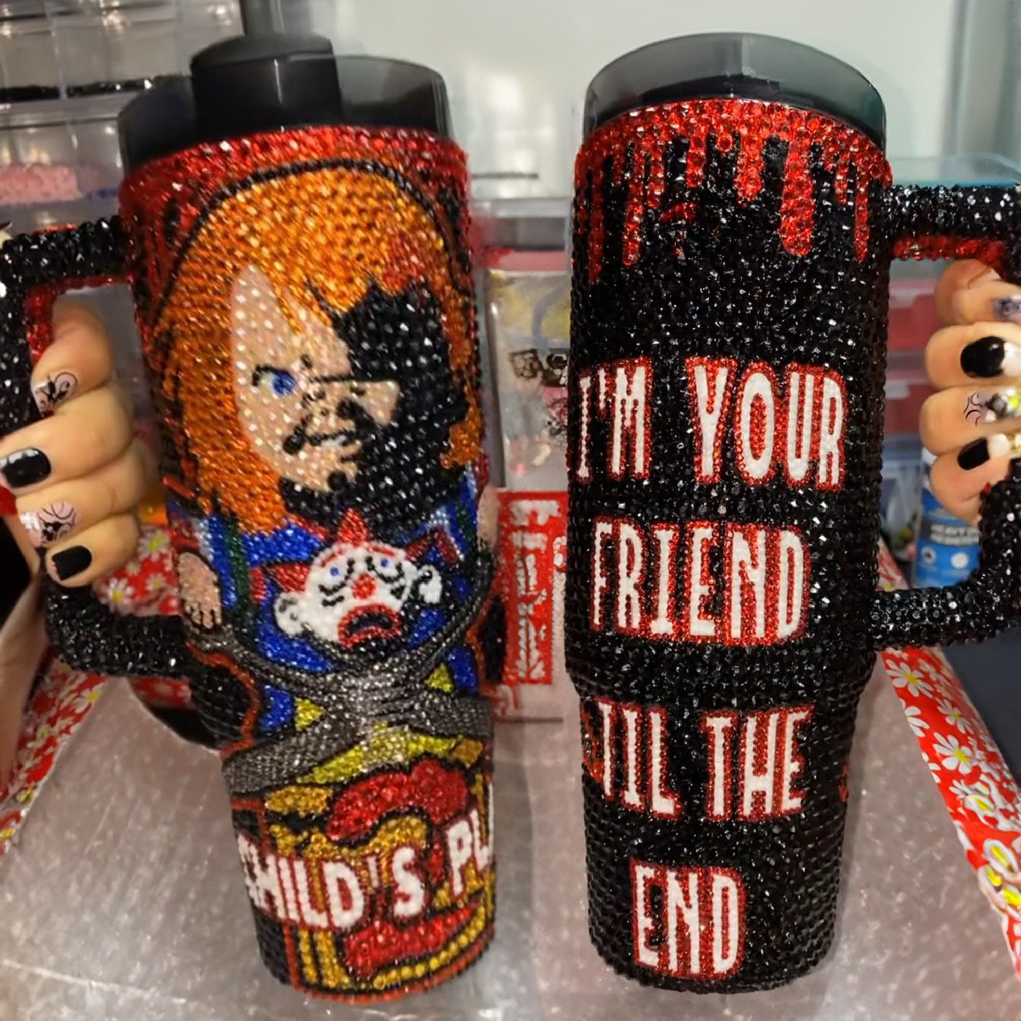 Rhinestone Bling Chucky Horror Movies Custom Stanley Cup 40 oz 30 oz Tumbler With Handle