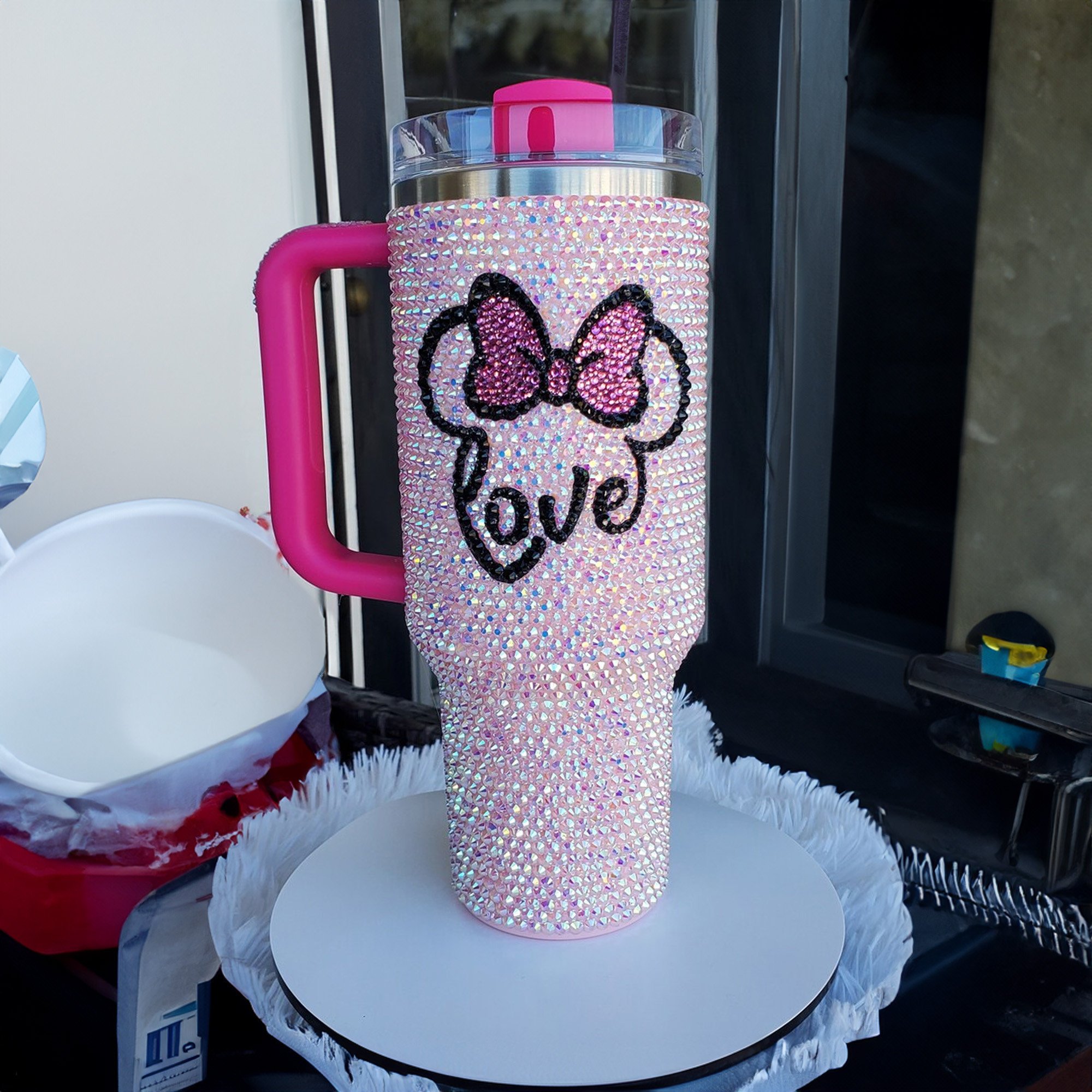 Rhinestone Bling Disney Minnie Mouse Cartoon Custom Stanley Cup 40 oz 30 oz Tumbler With Handle