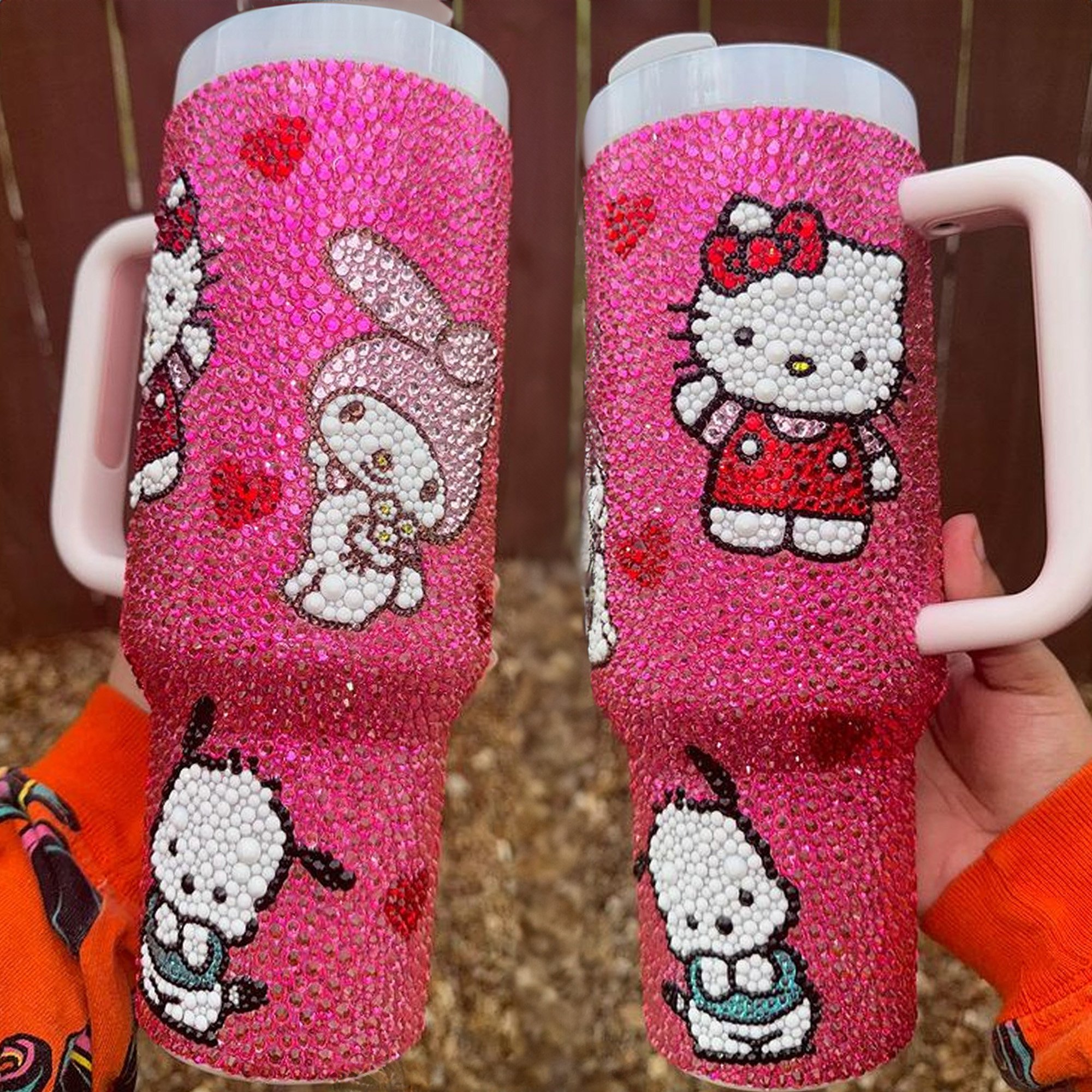 Rhinestone Bling Hello Kitty Cartoon Custom Stanley Cup 40 oz 30 oz Tumbler With Handle