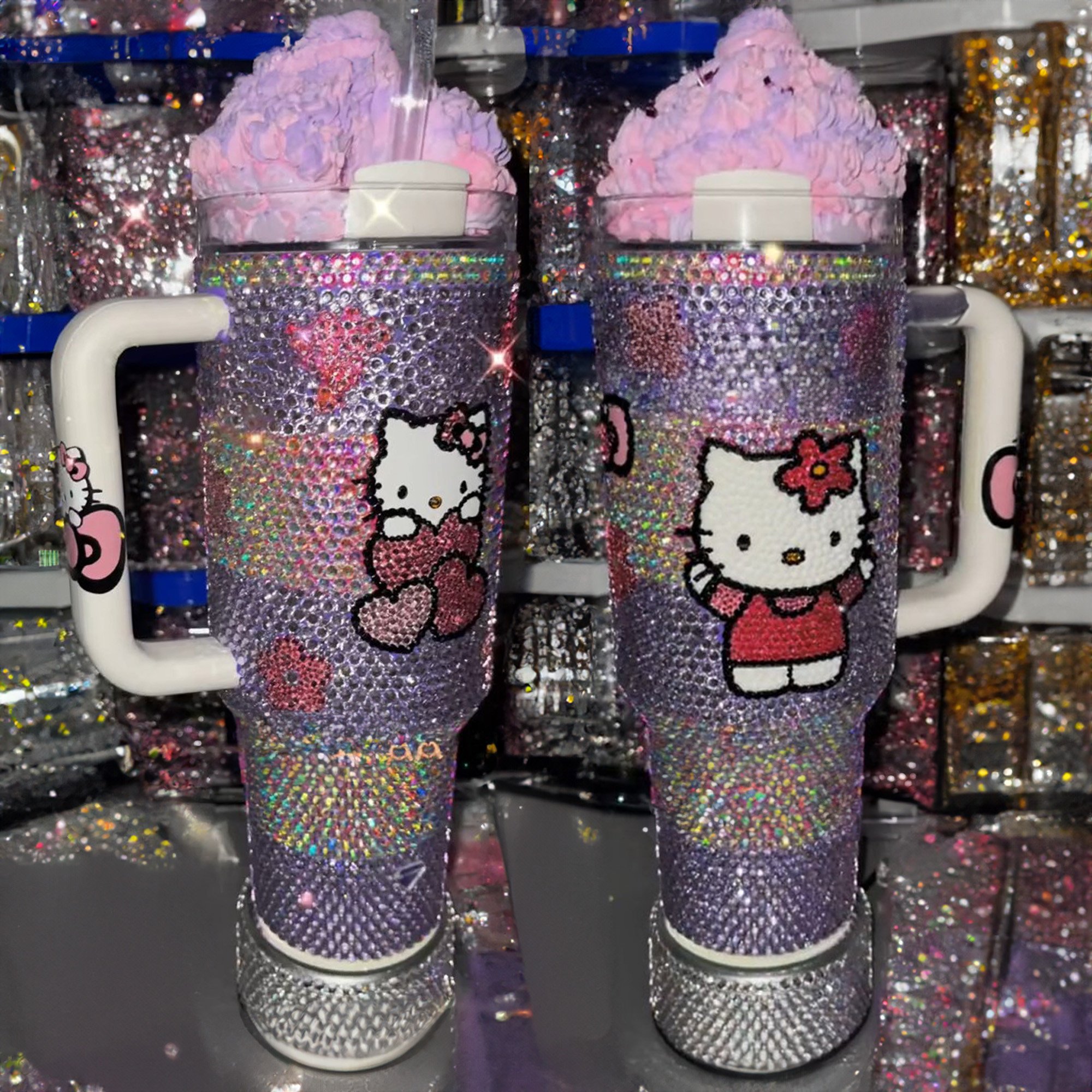 Rhinestone Bling Hello Kitty Cartoon Custom Stanley Cup 40 oz 30 oz Tumbler With Handle