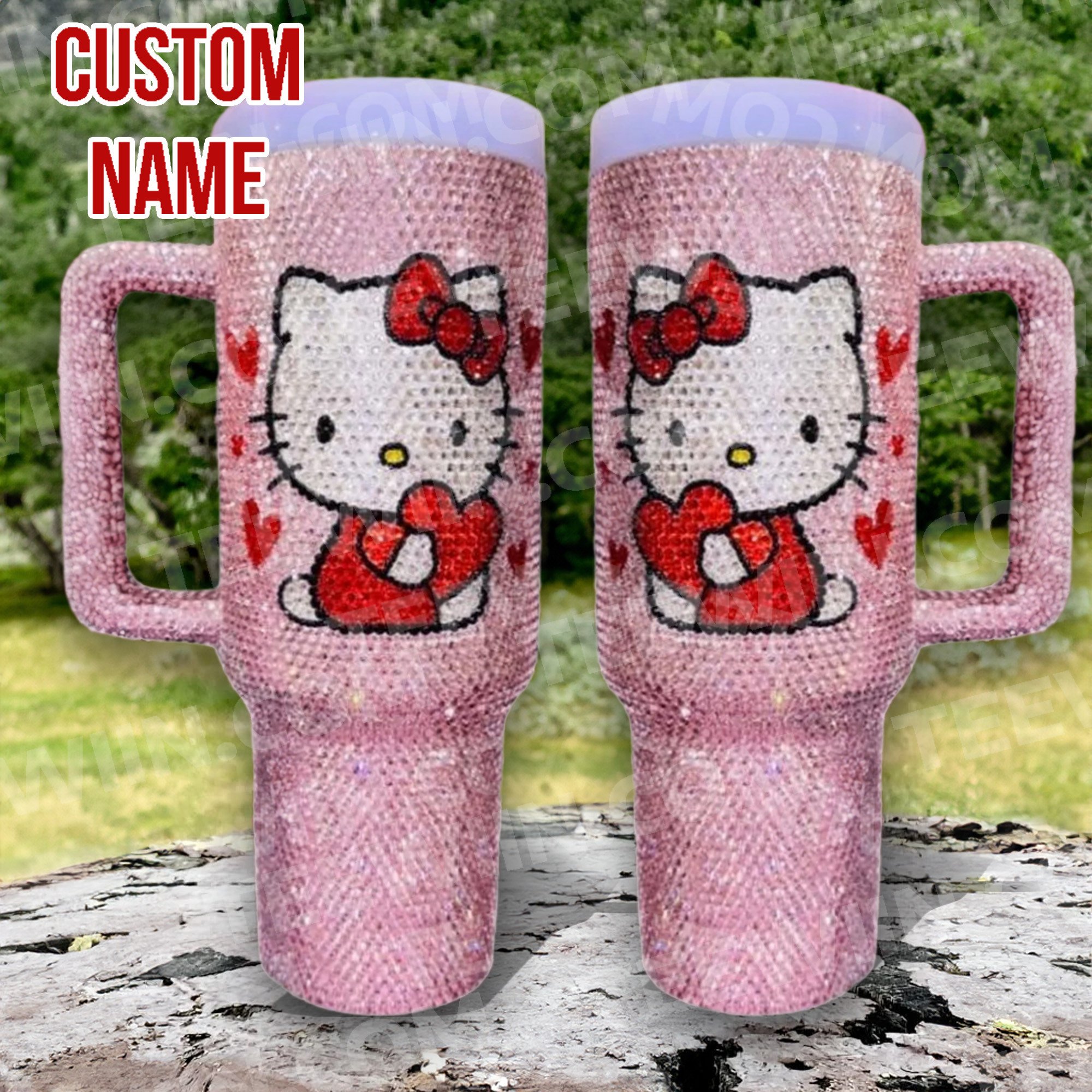 Rhinestone Bling Hello Kitty Cartoon Custom Stanley Cup 40 oz 30 oz Tumbler With Handle
