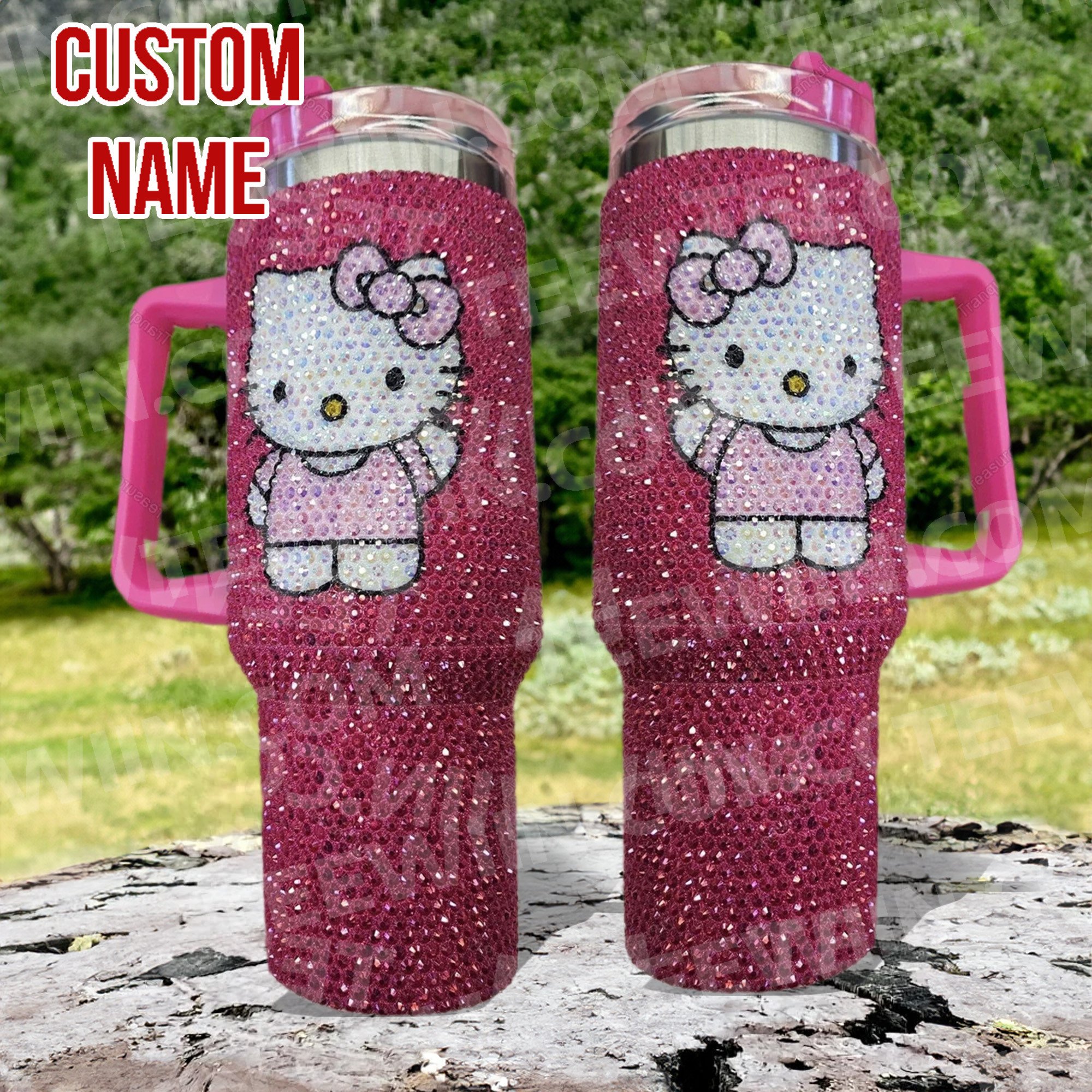 Rhinestone Bling Hello Kitty Cartoon Custom Stanley Cup 40 oz 30 oz Tumbler With Handle