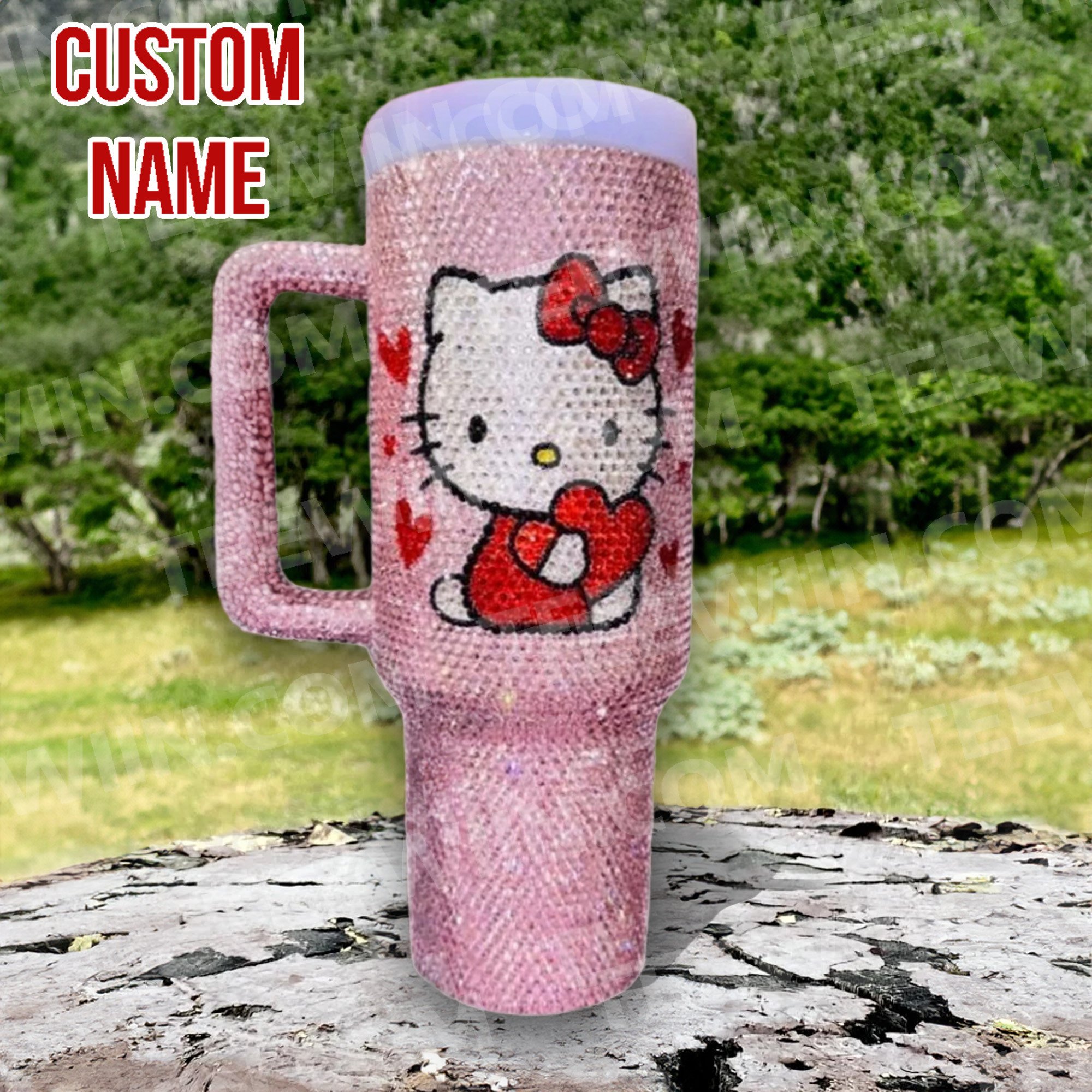 Rhinestone Bling Hello Kitty Cartoon Custom Stanley Cup 40 oz 30 oz Tumbler With Handle