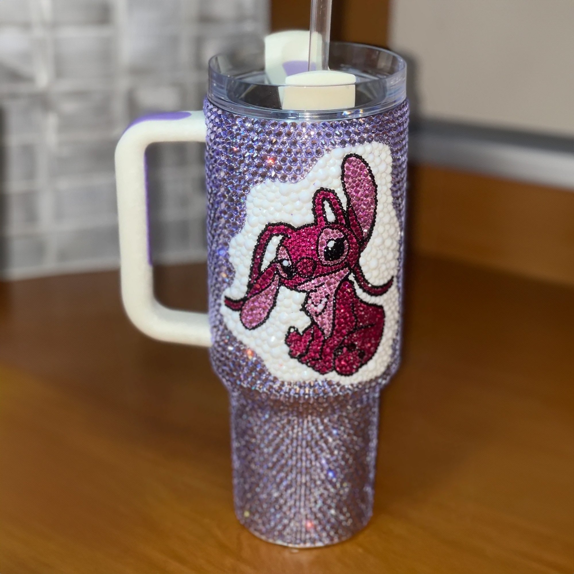 Rhinestone Bling Stitch Angel Cartoon Custom Stanley Cup 40 oz 30 oz Tumbler With Handle