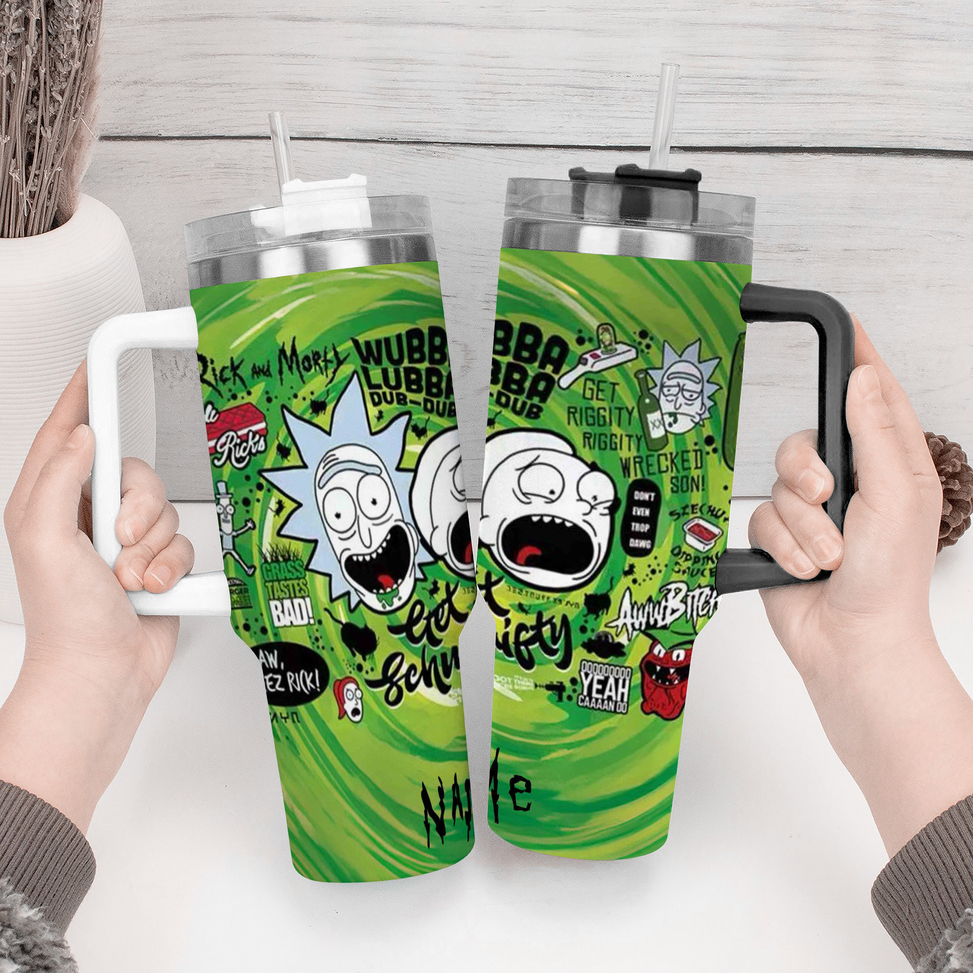 Rick and Morty Cartoon Custom Stanley Cup 40 oz 30 oz Tumbler With Handle