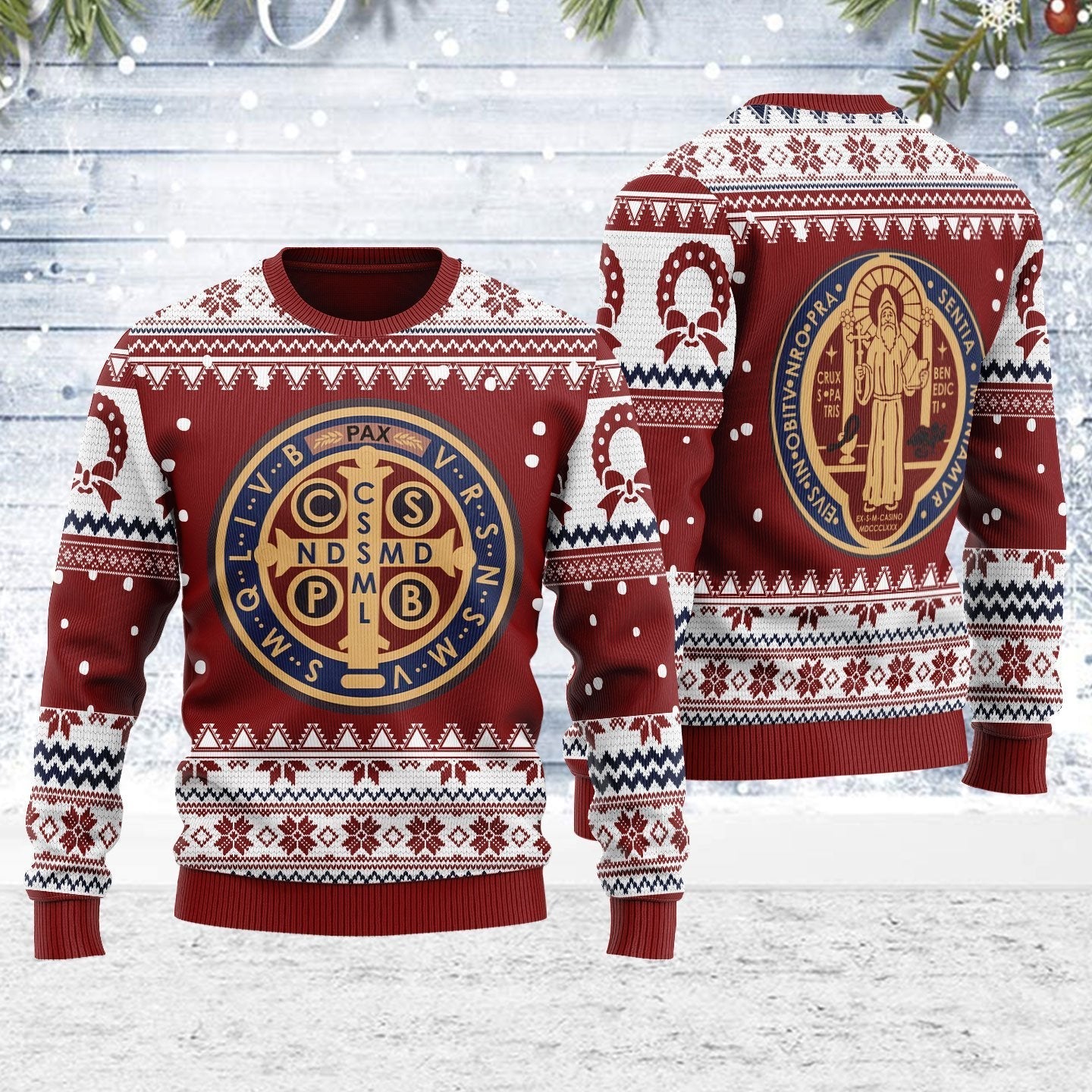 Saint Benedict Medal Ugly Christmas Sweater - Stormmerch Exclusive