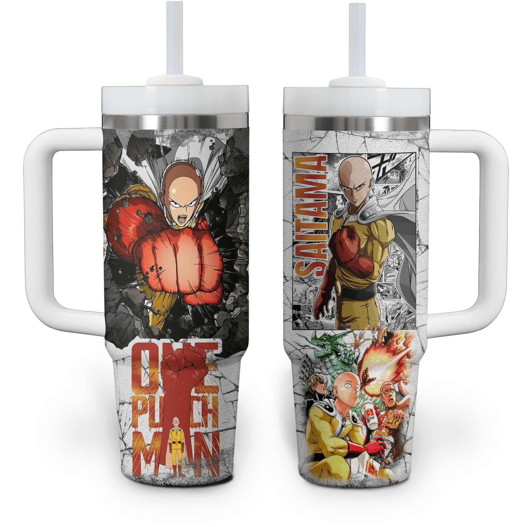Saitama One-Punch Man Anime Custom Stanley Cup 40 oz 30 oz Tumbler With Handle