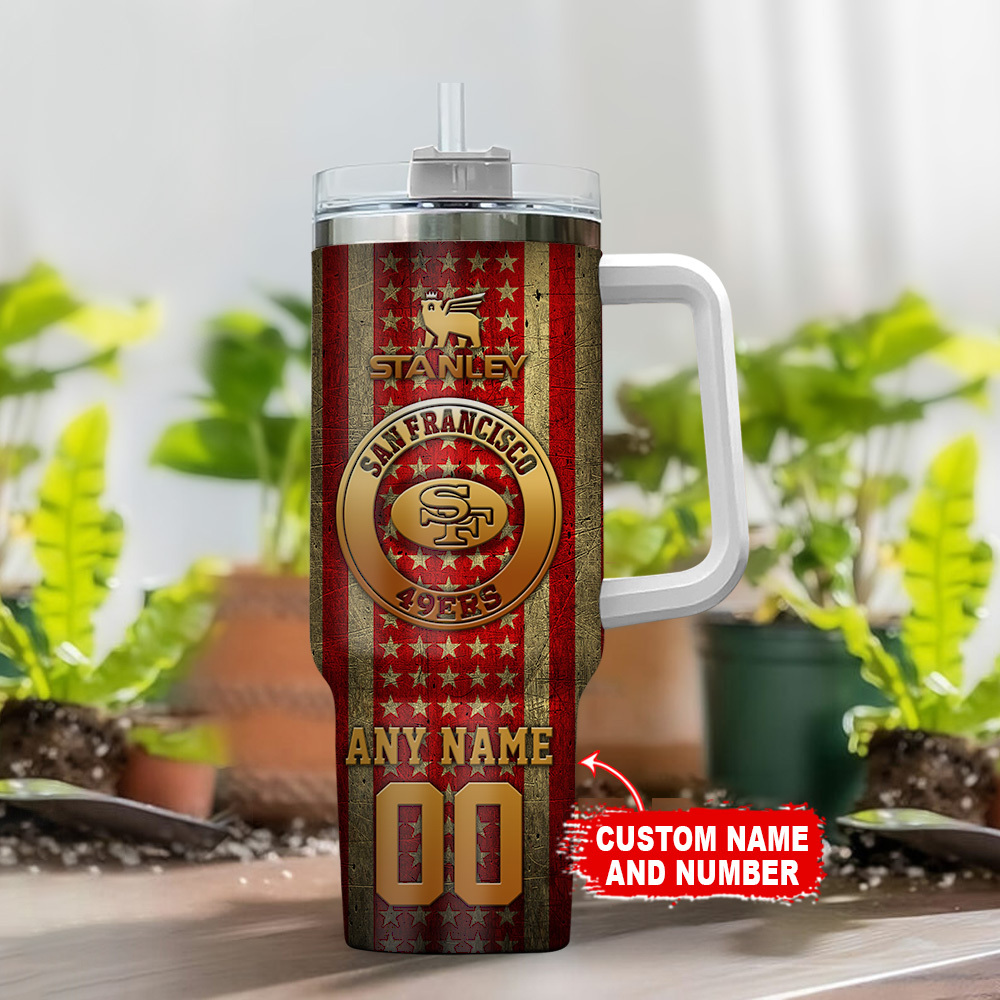 San Francisco 49ers NFL Golden Logos US Flag Custom Stanley Cup 40 oz 30 oz Tumbler With Handle