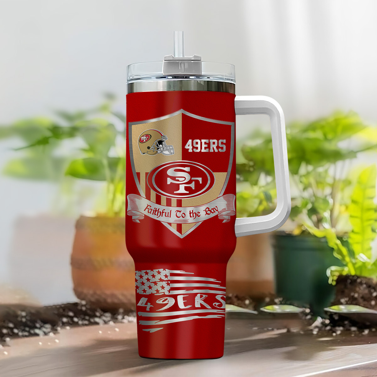 San Francisco 49ers NFL Silver Logo Custom Stanley Cup 40 oz 30 oz Tumbler With Handle