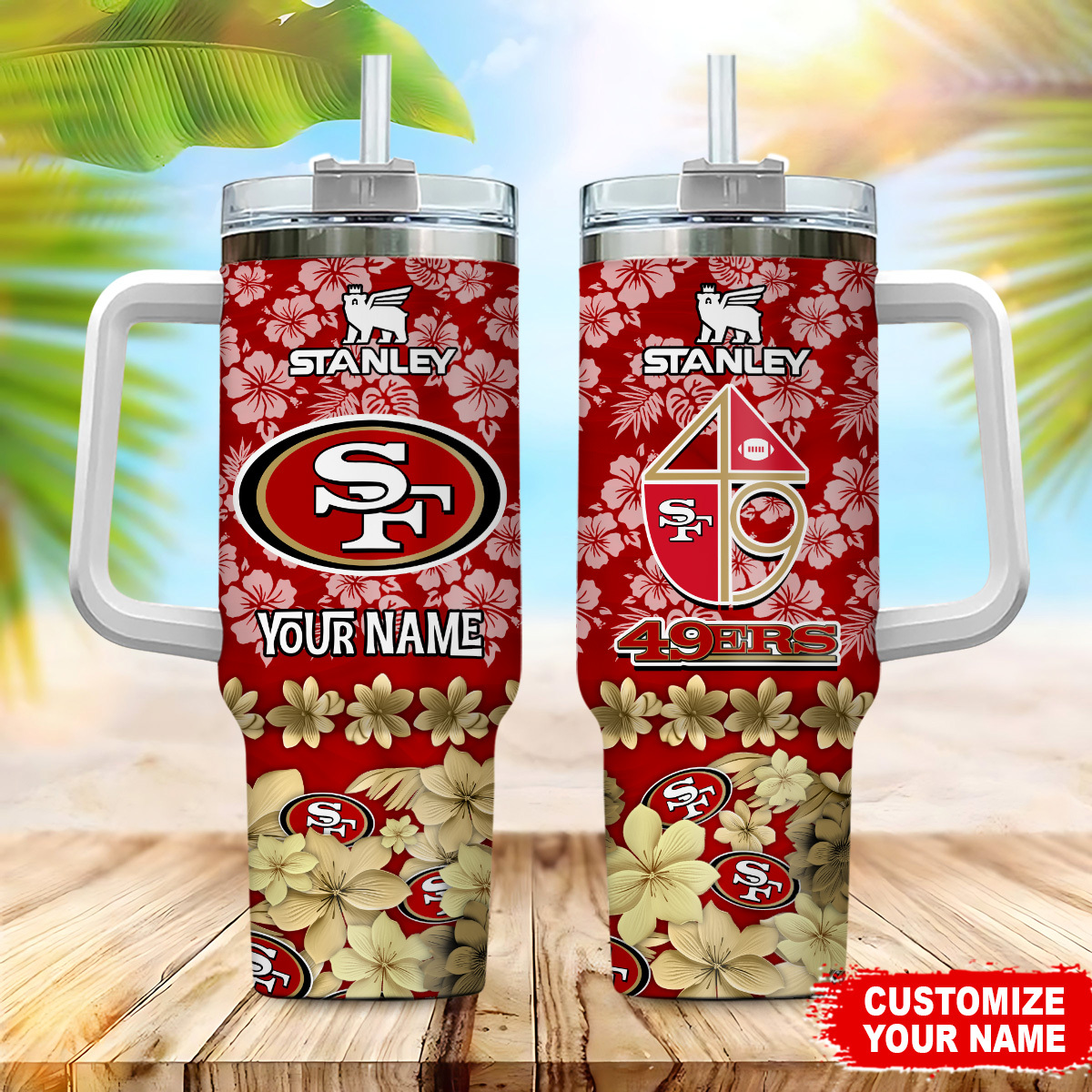 San Francisco 49ers NFL Tropical Floral Custom Stanley Cup 40 oz 30 oz Tumbler With Handle