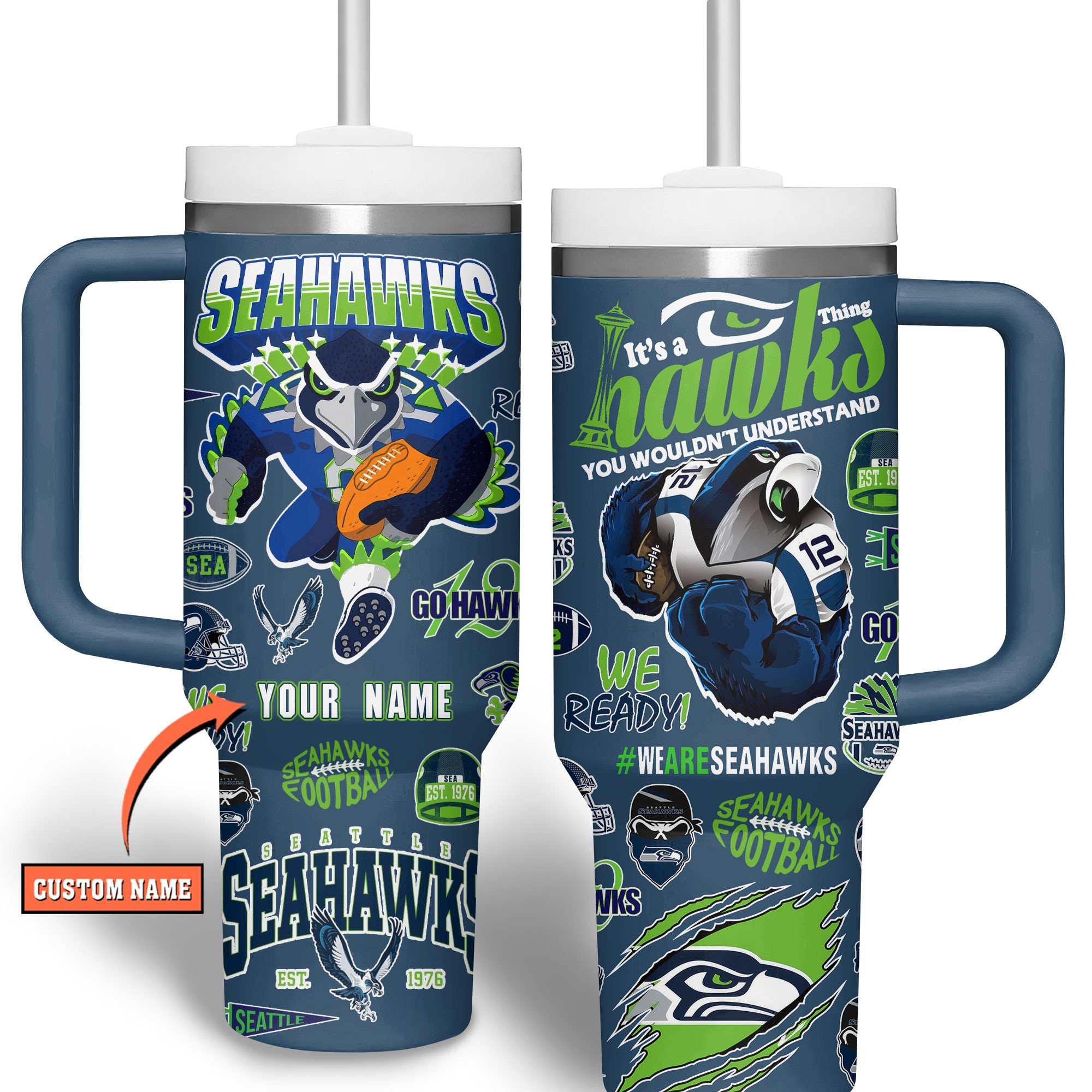 Seattle Seahawks NFL Custom Stanley Cup 40 oz 30 oz Tumbler With Handle