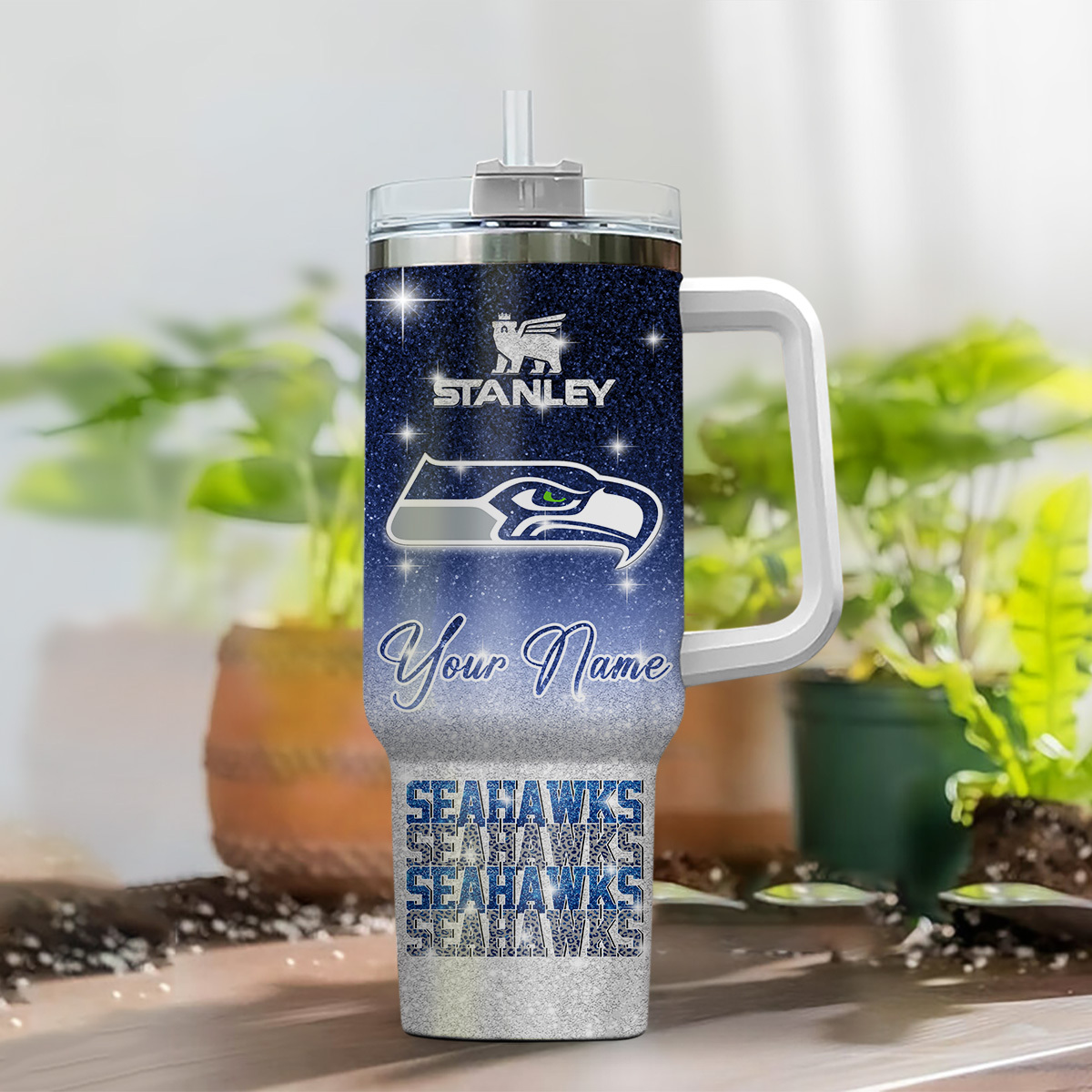 Seattle Seahawks NFL Glitter Custom Stanley Cup 40 oz 30 oz Tumbler With Handle