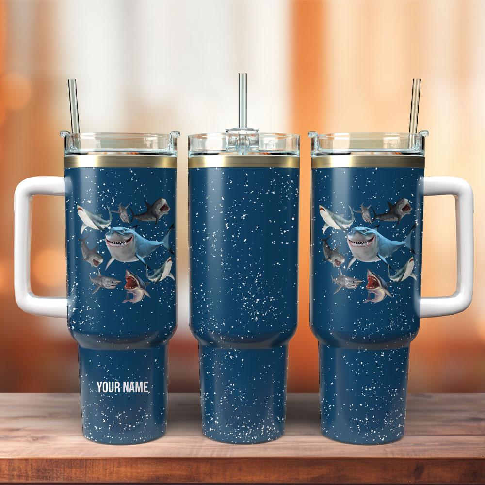Shark Artwork Custom Stanley Cup 40 oz 30 oz Tumbler With Handle