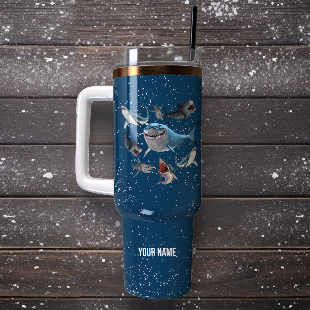 Shark Artwork Custom Stanley Cup 40 oz 30 oz Tumbler With Handle