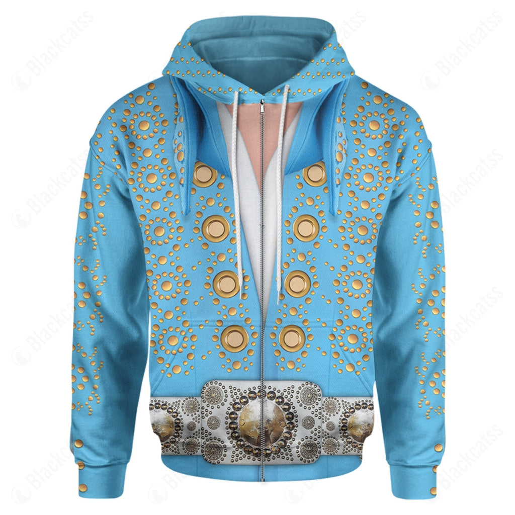 Singer Elvis Presley Blue Pinwheel Jumpsuit Costume Hoodie Sweatshirt T-Shirt Sweatpants Tracksuit - Stormmerch Exclusive