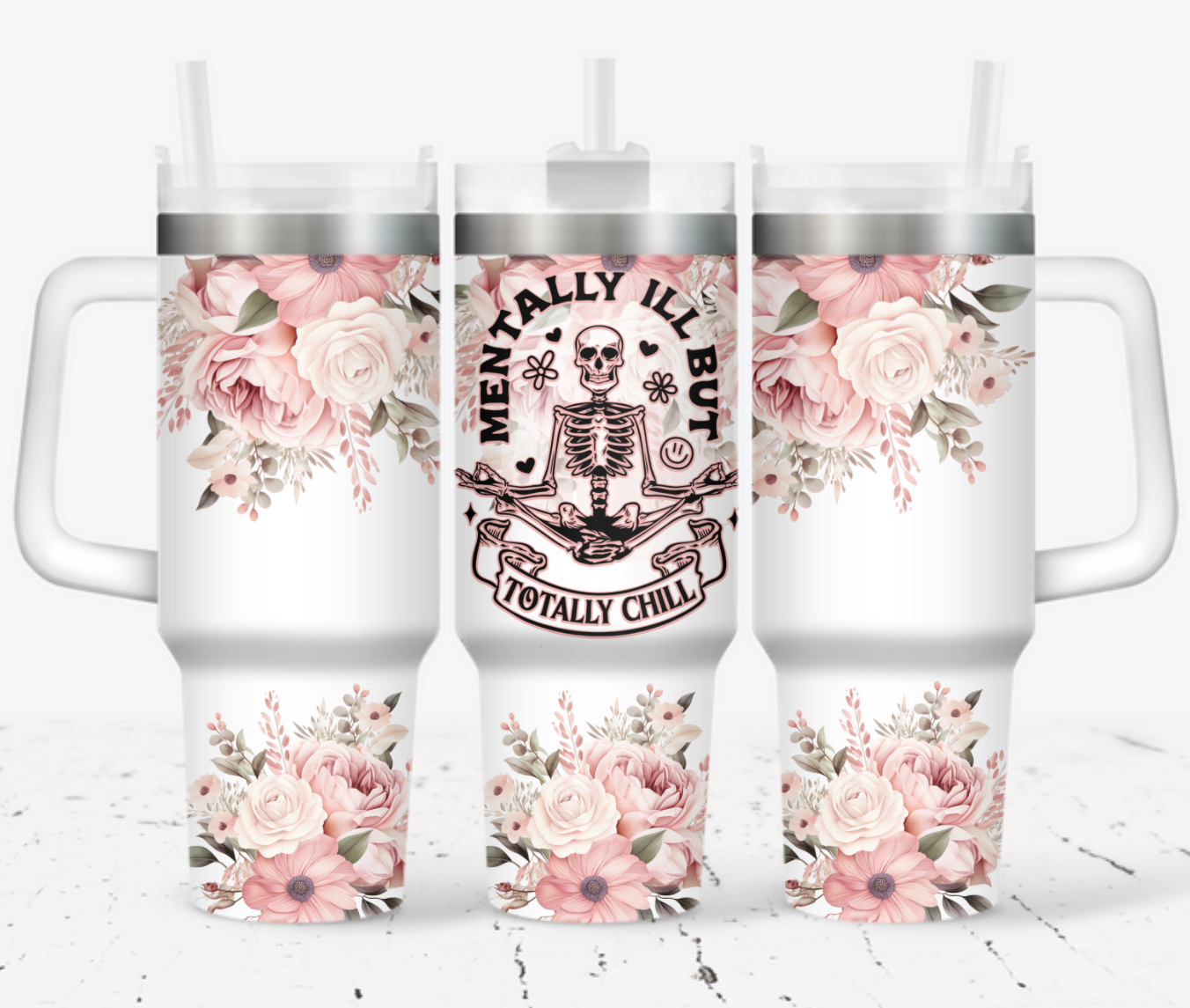 Skull Flower Custom Stanley Cup 40 oz 30 oz Tumbler With Handle