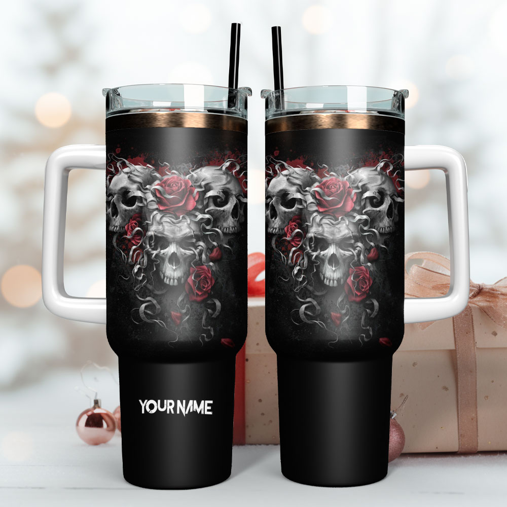 Skulls And Roses Artwork Custom Stanley Cup 40 oz 30 oz Tumbler With Handle