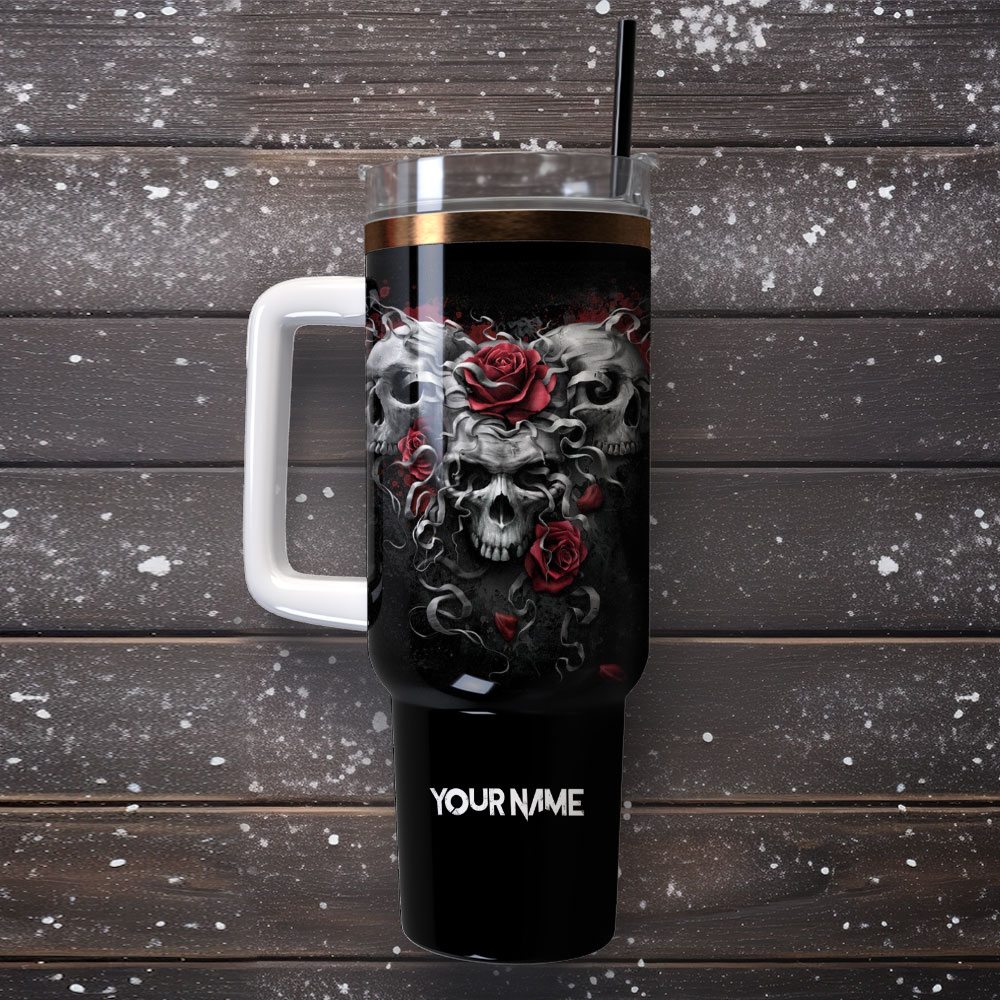 Skulls And Roses Artwork Custom Stanley Cup 40 oz 30 oz Tumbler With Handle
