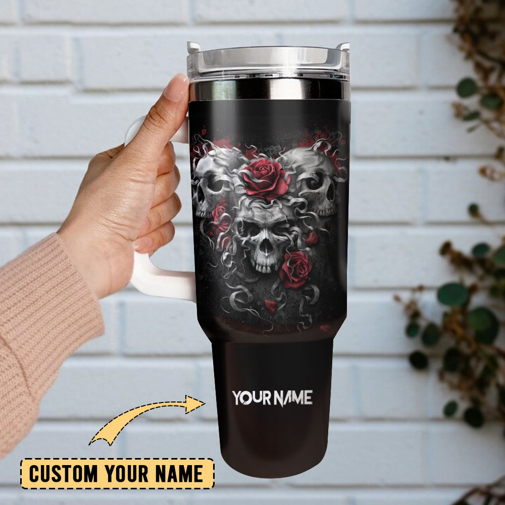 Skulls And Roses Artwork Custom Stanley Cup 40 oz 30 oz Tumbler With Handle