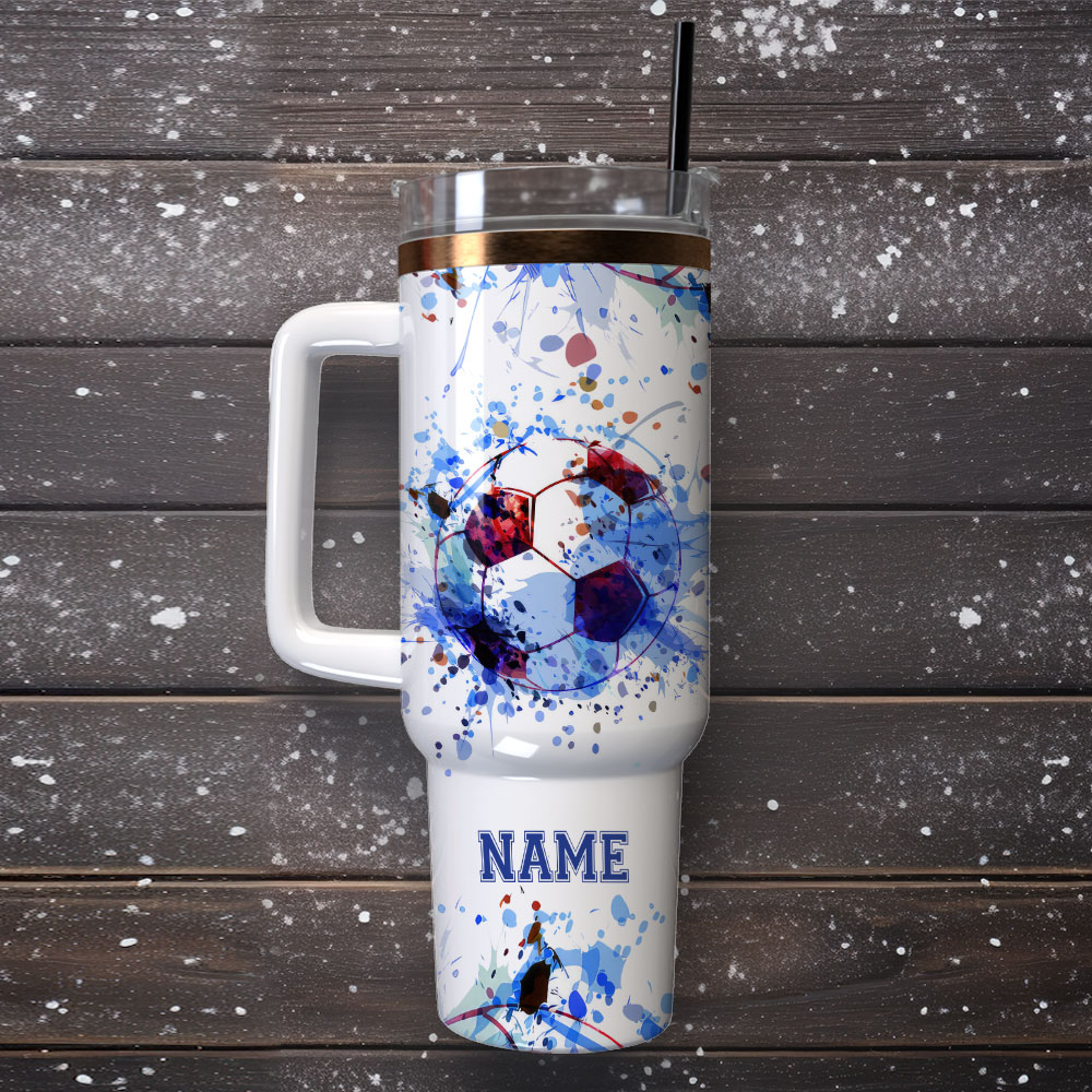 Soccer Ball Watercolor Sport Custom Stanley Cup 40 oz 30 oz Tumbler With Handle