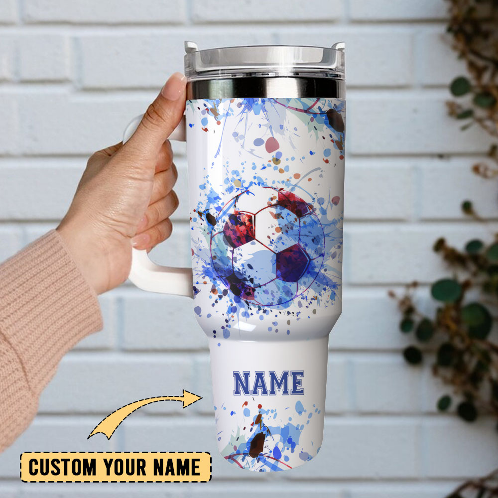 Soccer Ball Watercolor Sport Custom Stanley Cup 40 oz 30 oz Tumbler With Handle