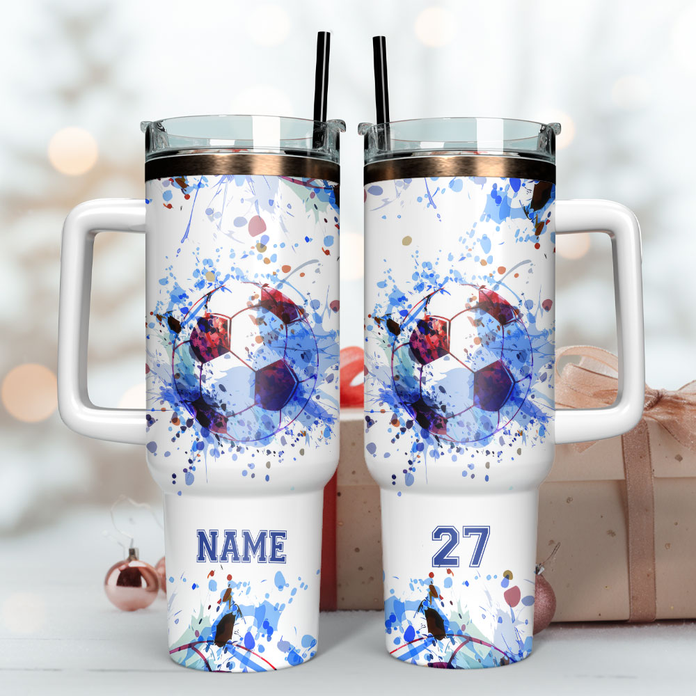 Soccer Ball Watercolor Sport Custom Stanley Cup 40 oz 30 oz Tumbler With Handle