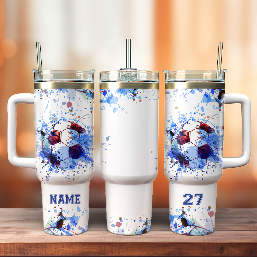 Soccer Ball Watercolor Sport Custom Stanley Cup 40 oz 30 oz Tumbler With Handle