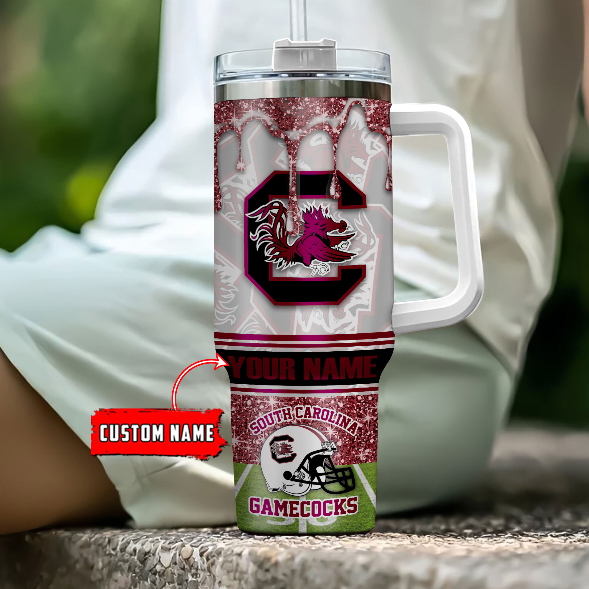 South Carolina Gamecocks NCAA Glitter Custom Stanley Cup 40 oz 30 oz Tumbler With Handle