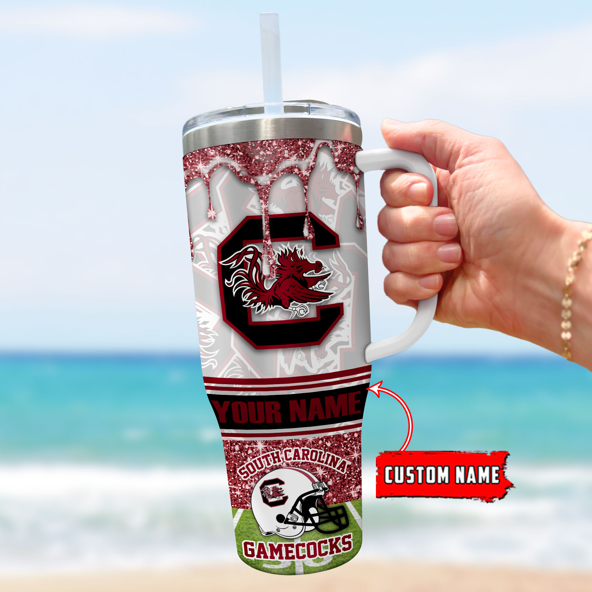 South Carolina Gamecocks NCAA Glitter Custom Stanley Cup 40 oz 30 oz Tumbler With Handle