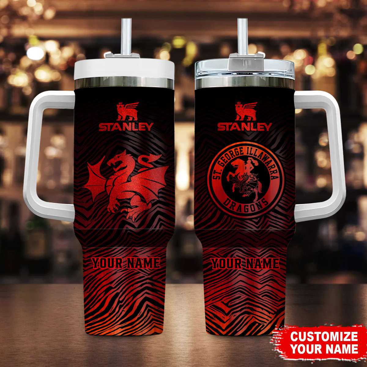 St. George Illawarra Dragons NRL Zubaz Print Custom Stanley Cup 40 oz 30 oz Tumbler With Handle