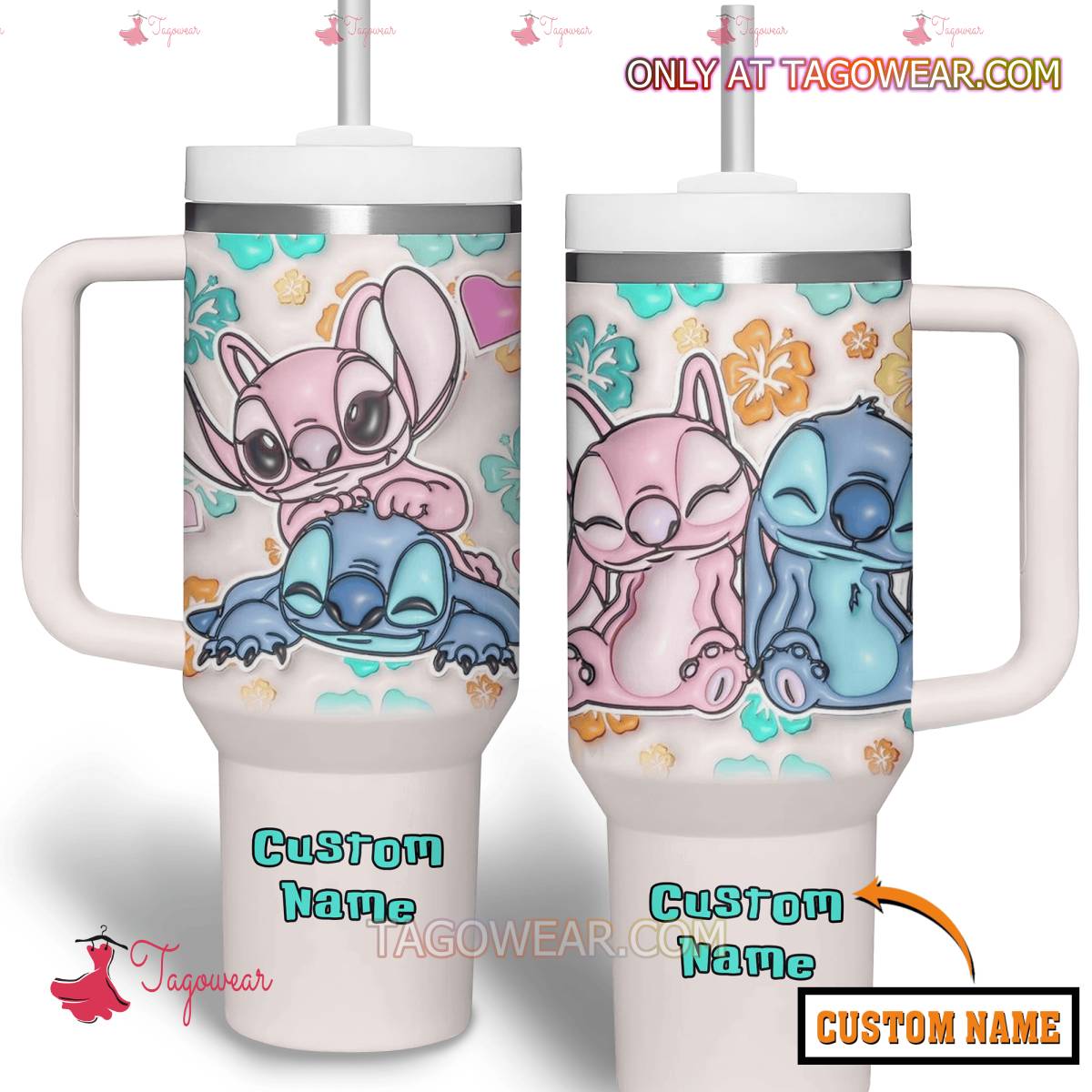 Stitch And Angel Couple Disney Cartoon Custom Stanley Cup 40 oz 30 oz Tumbler With Handle