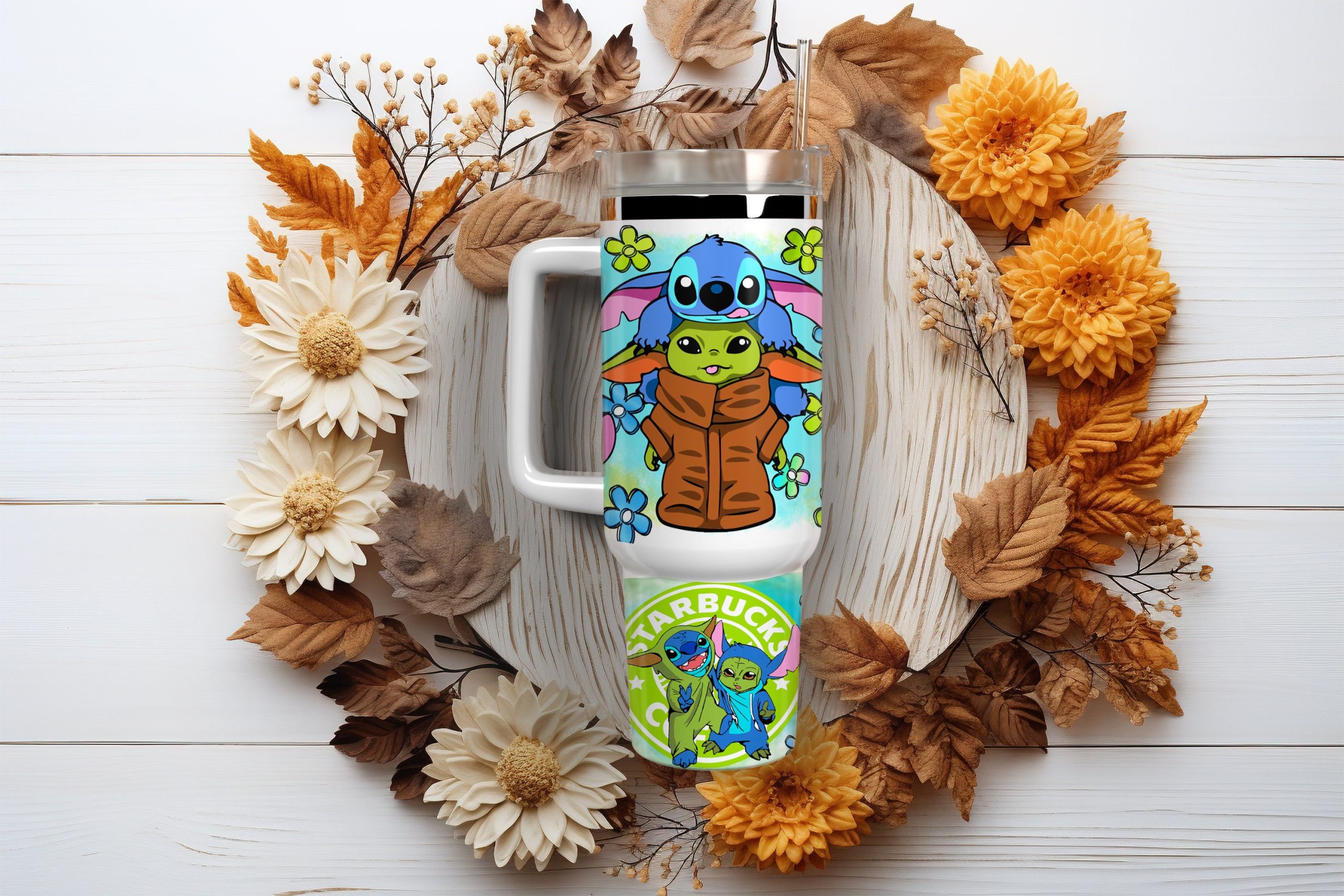 Stitch And Baby Yoda Cartoon Custom Stanley Cup 40 oz 30 oz Tumbler With Handle