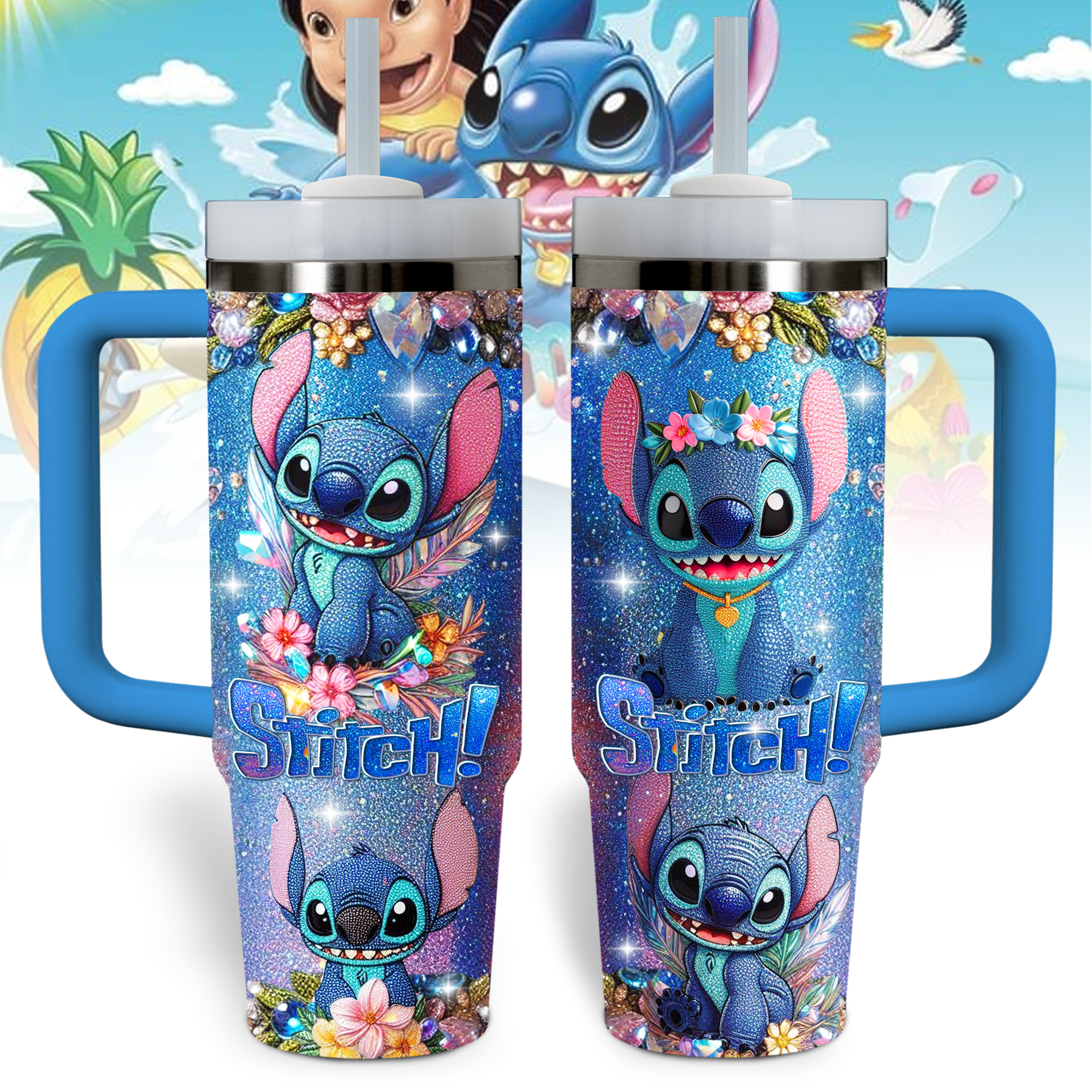 Stitch Cartoon Custom Stanley Cup 40 oz 30 oz Tumbler With Handle