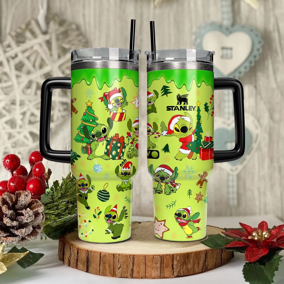 Stitch Cosplay Grinch Cartoon Christmas Custom Stanley Cup 40 oz 30 oz Tumbler With Handle