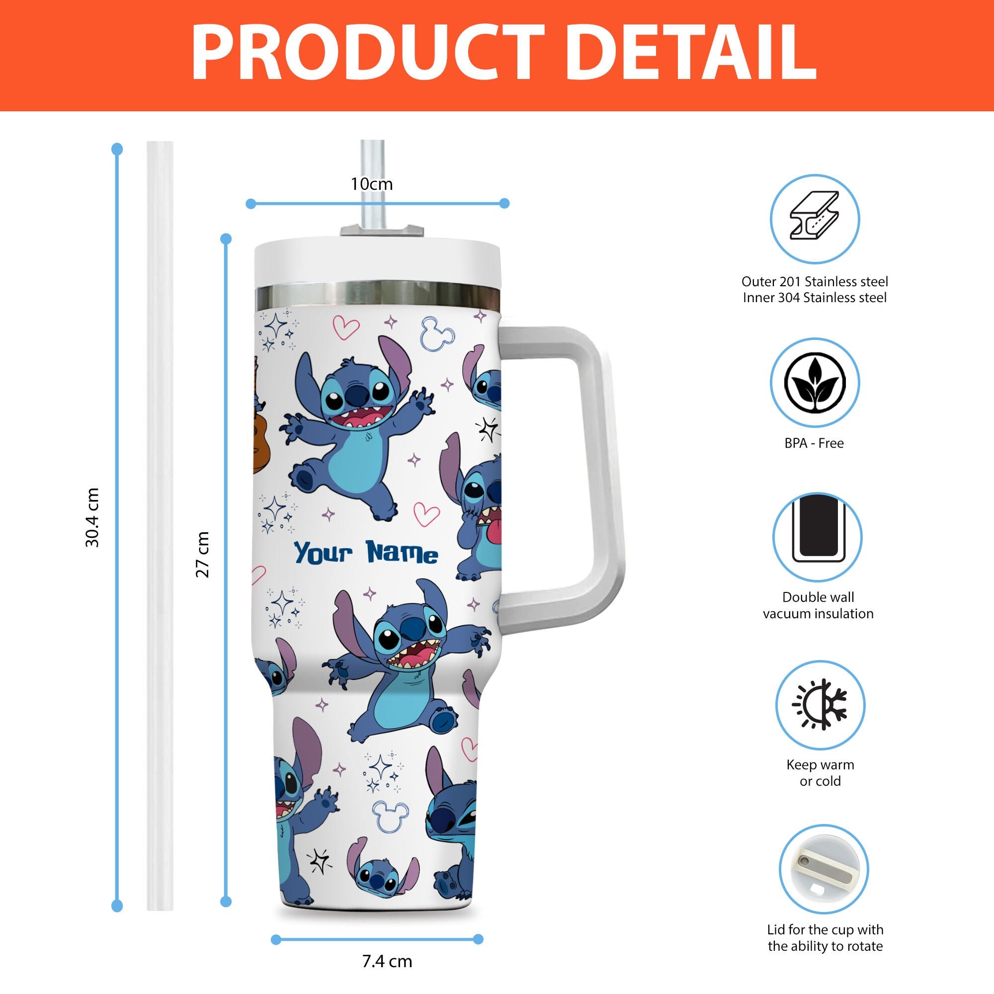 Stitch Disney Cartoon Custom Stanley Cup 40 oz 30 oz Tumbler With Handle