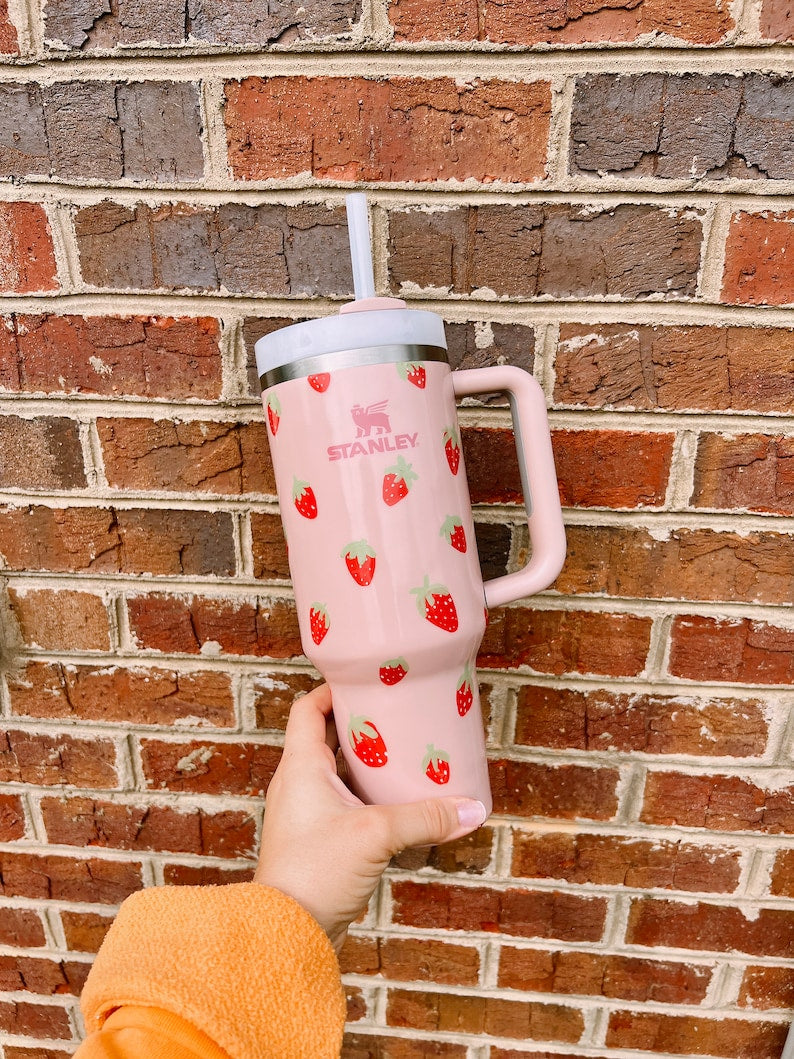 Strawberry Custom Stanley Cup 40 oz 30 oz Tumbler With Handle